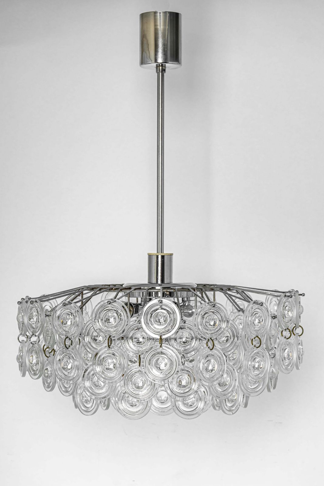 Petite Stunning Pendant, Chrome And Crystal Glass By Kinkeldey, Germany, 1970 photo Lighting