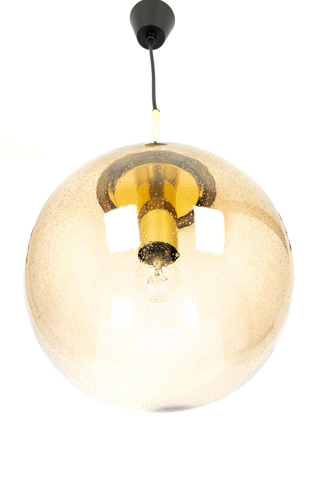 1 Of 2 Large Limburg Brass With Smoked Glass Ball Pendant, Germany, 1970s photo furniture