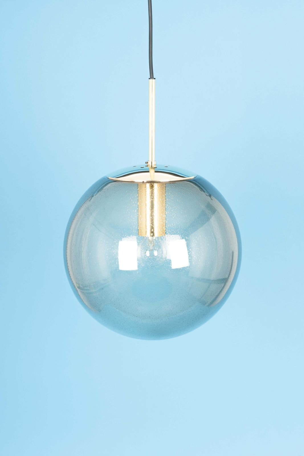 1 Of 2 Large Limburg Brass With Smoked Glass Ball Pendant, Germany, 1970s photo buy