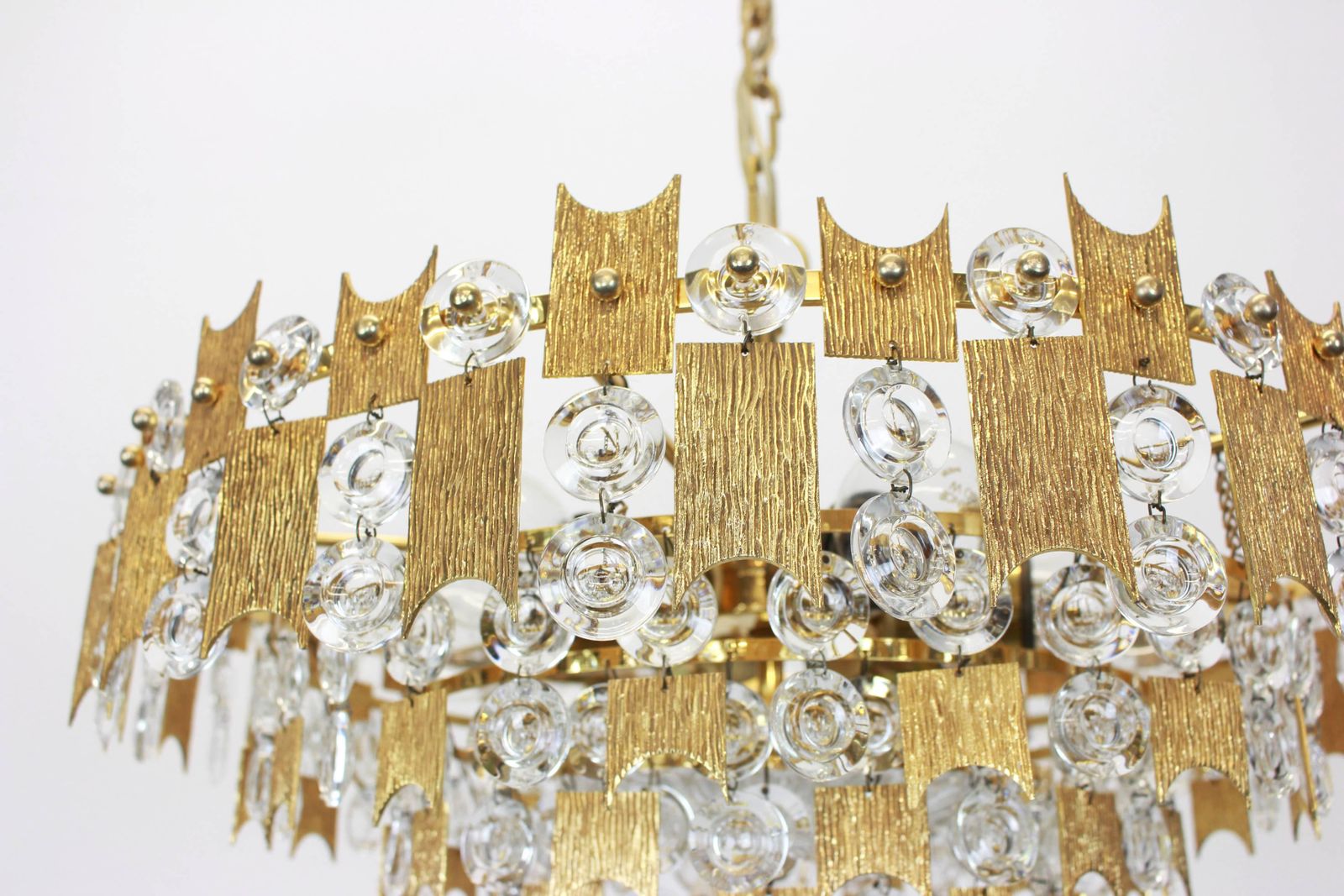 Impressive Large Gilt Brass And Crystal Glass Chandelier By Palwa Germany, 1960s photo vinterior