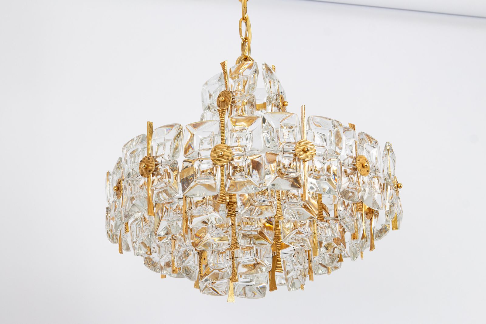 Gilt Brass And Crystal Chandelier, Sciolari Design By Palwa, Germany, 1970s photo buy