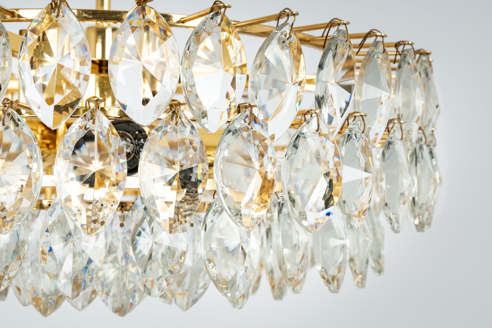 Bakalowits Chandelier Brass And Crystal Glass, Austria, 1960s photo vinterior