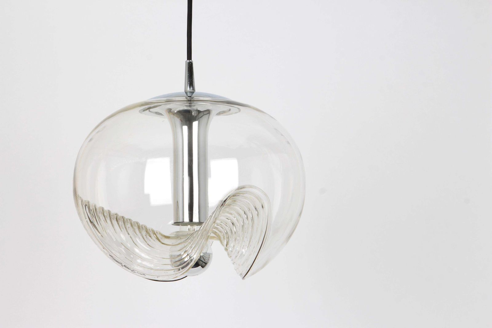 1 Of 3 Large Clear Glass Pendant Light Designed By Koch & Lowy, Germany, 1970s photo vintage