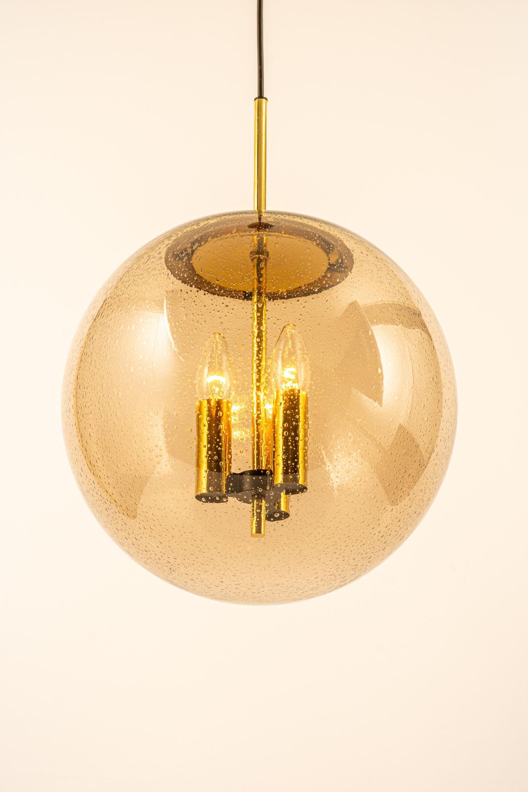 Large Limburg Brass With Smoked Glass Ball Pendant, Germany, 1970s photo vinterior