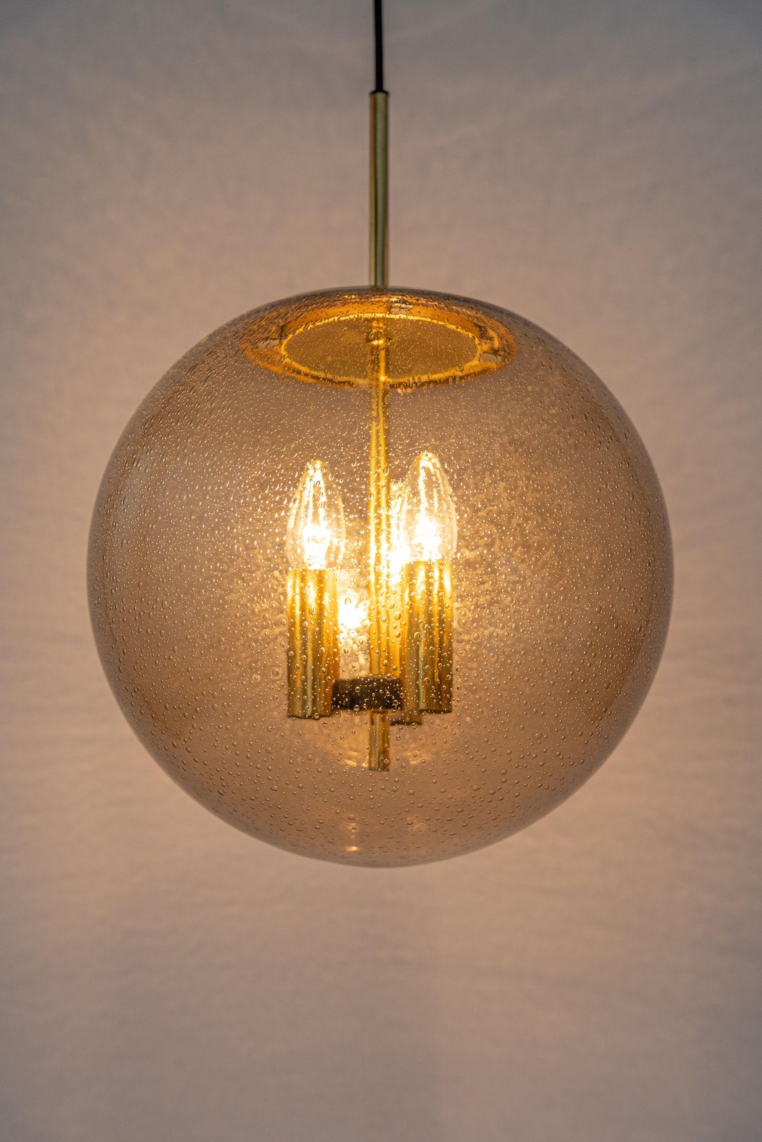 photo furniture Large Limburg Brass With Smoked Glass Ball Pendant, Germany, 1970s