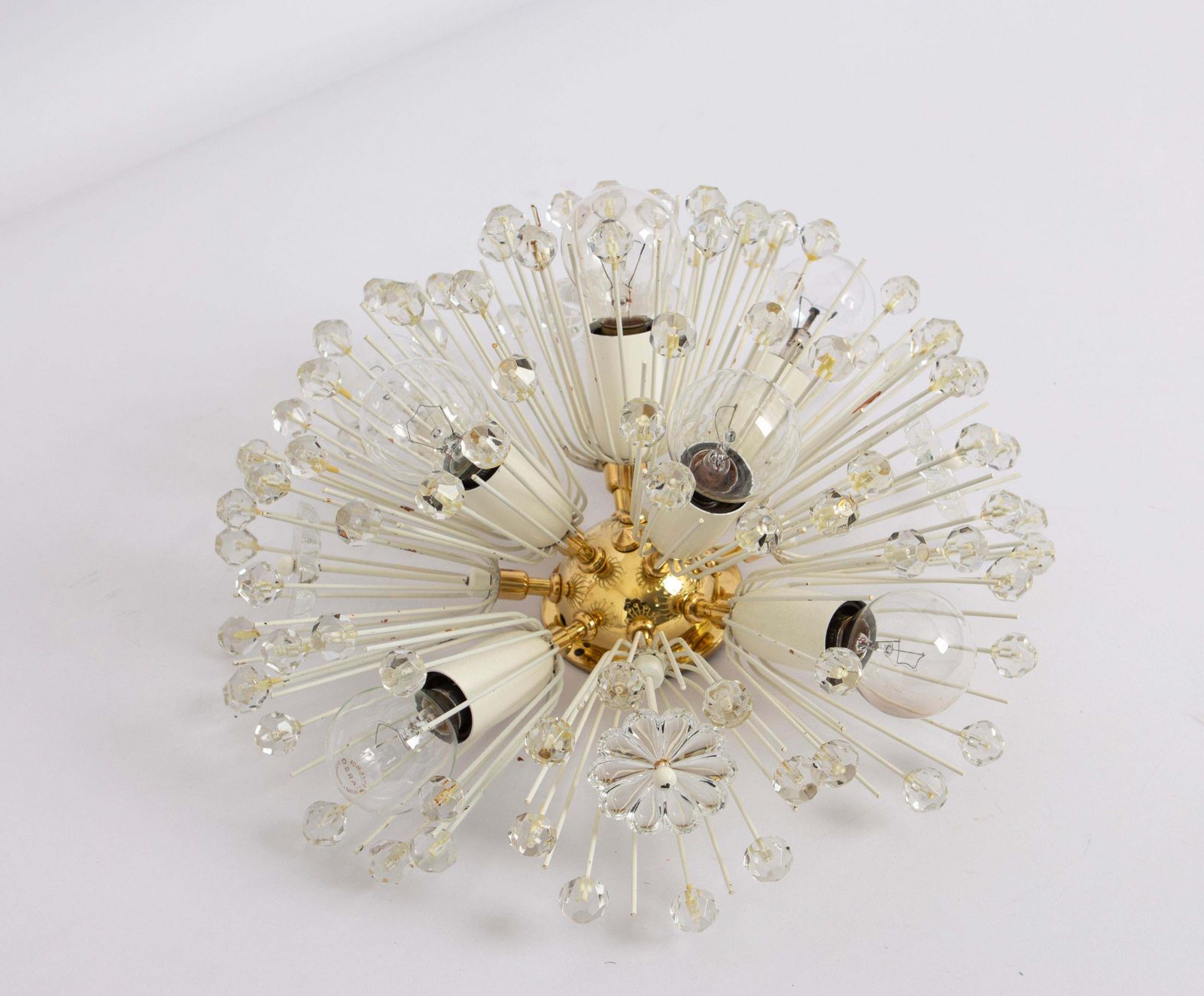Petite Starburst Brass And Crystal Flush Mount By Emil Stejnar, Austria, 1960s photo furniture