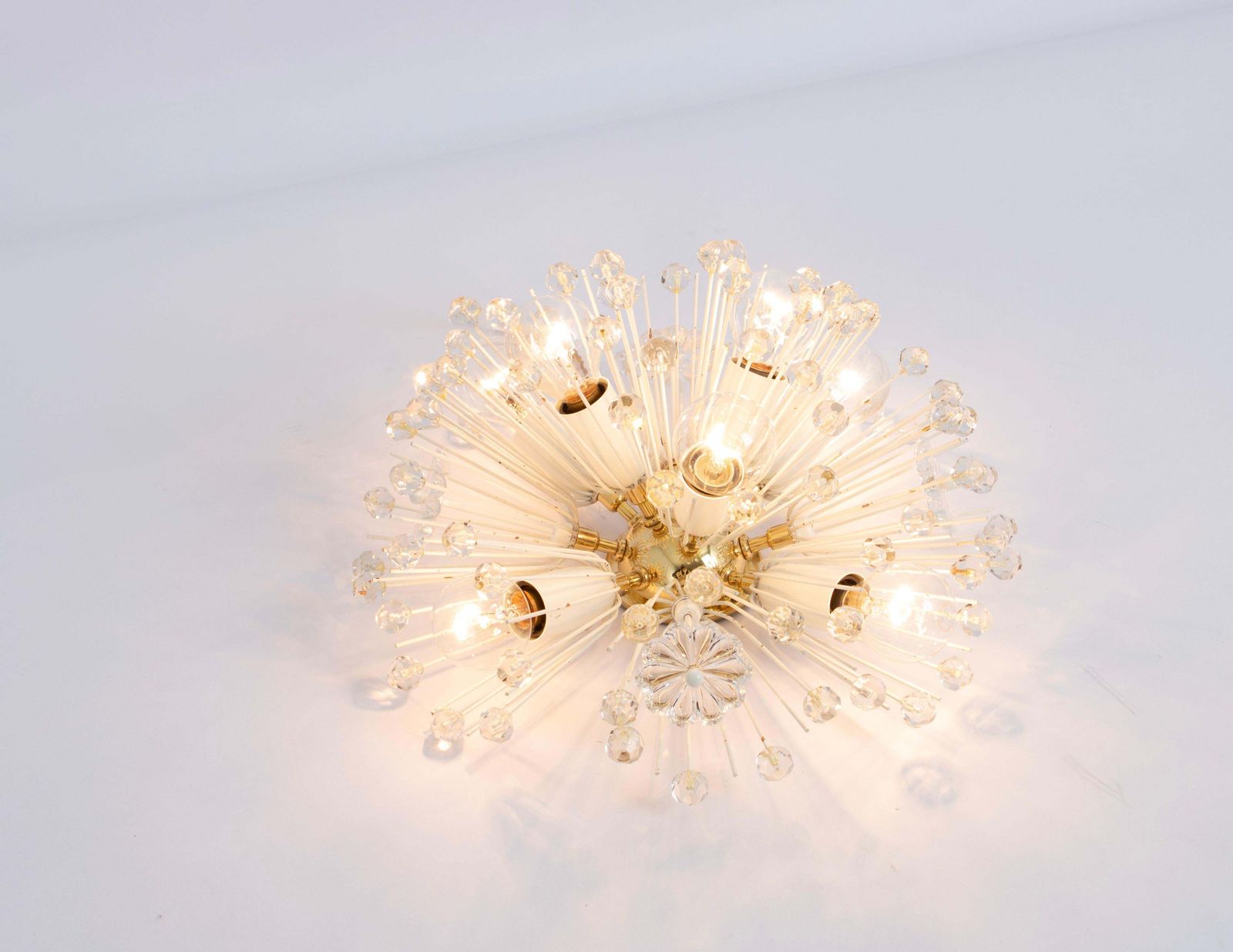 Petite Starburst Brass And Crystal Flush Mount By Emil Stejnar, Austria, 1960s photo 1204.0