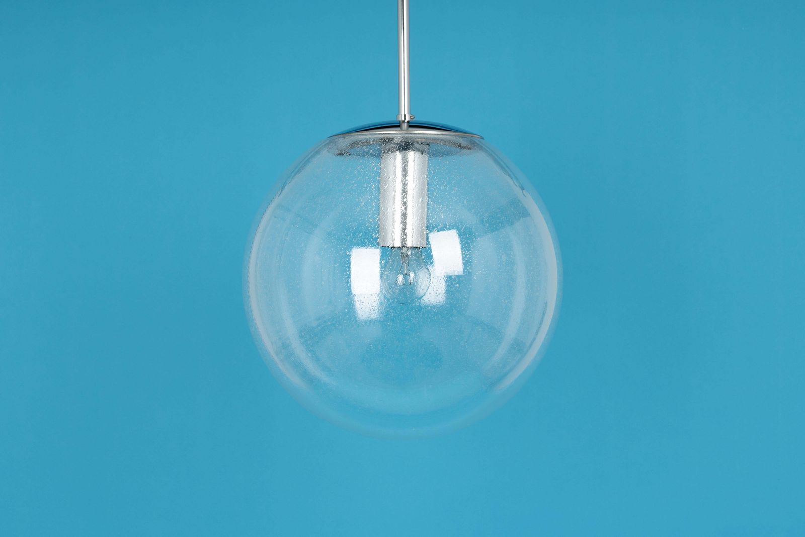 1 Of 3 Large Limburg Chrome With Clear Glass Ball Pendant, Germany, 1970s photo Lighting