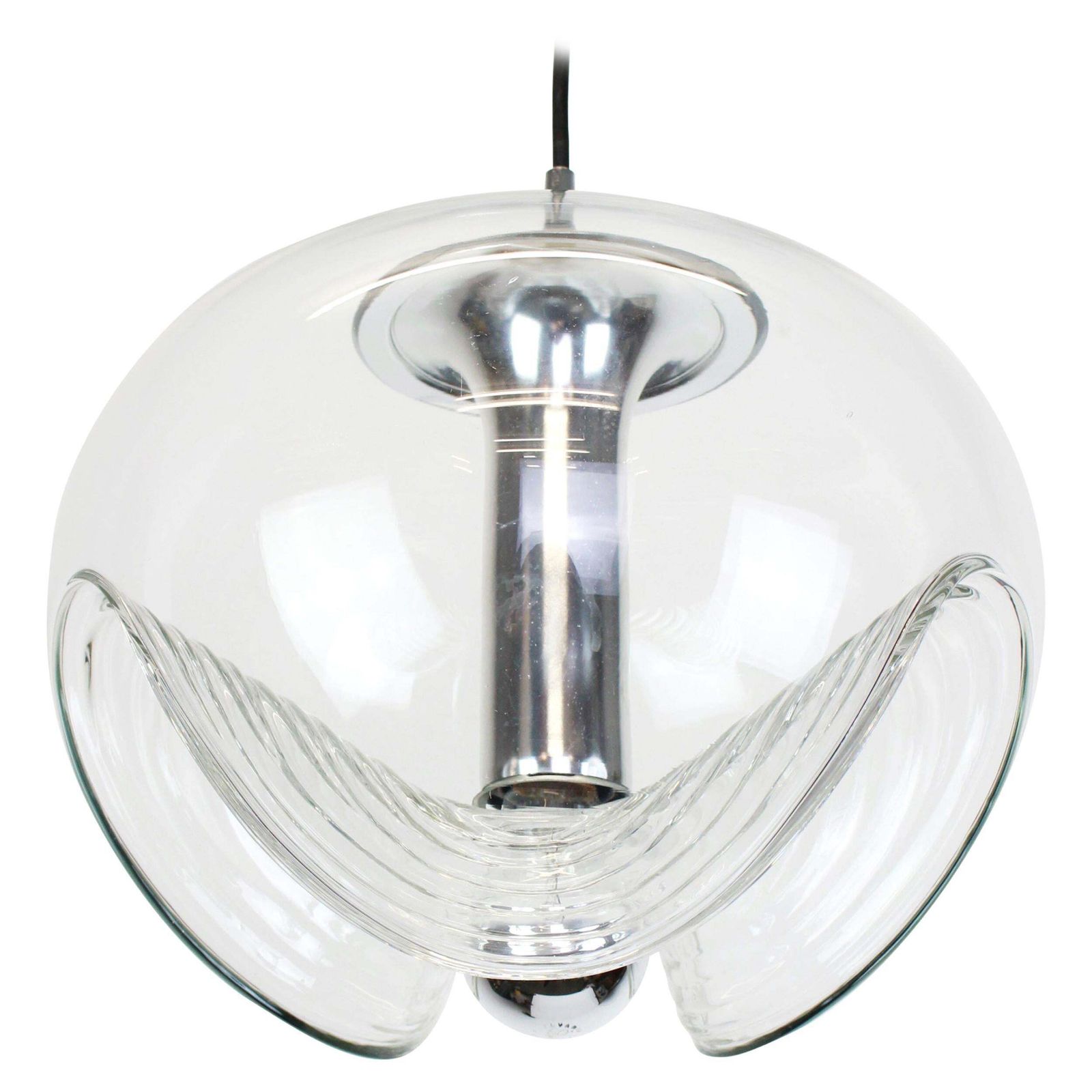 Large Clear Glass Pendant Light By Koch & Lowy, Peill & Putzler, Germany, 1970