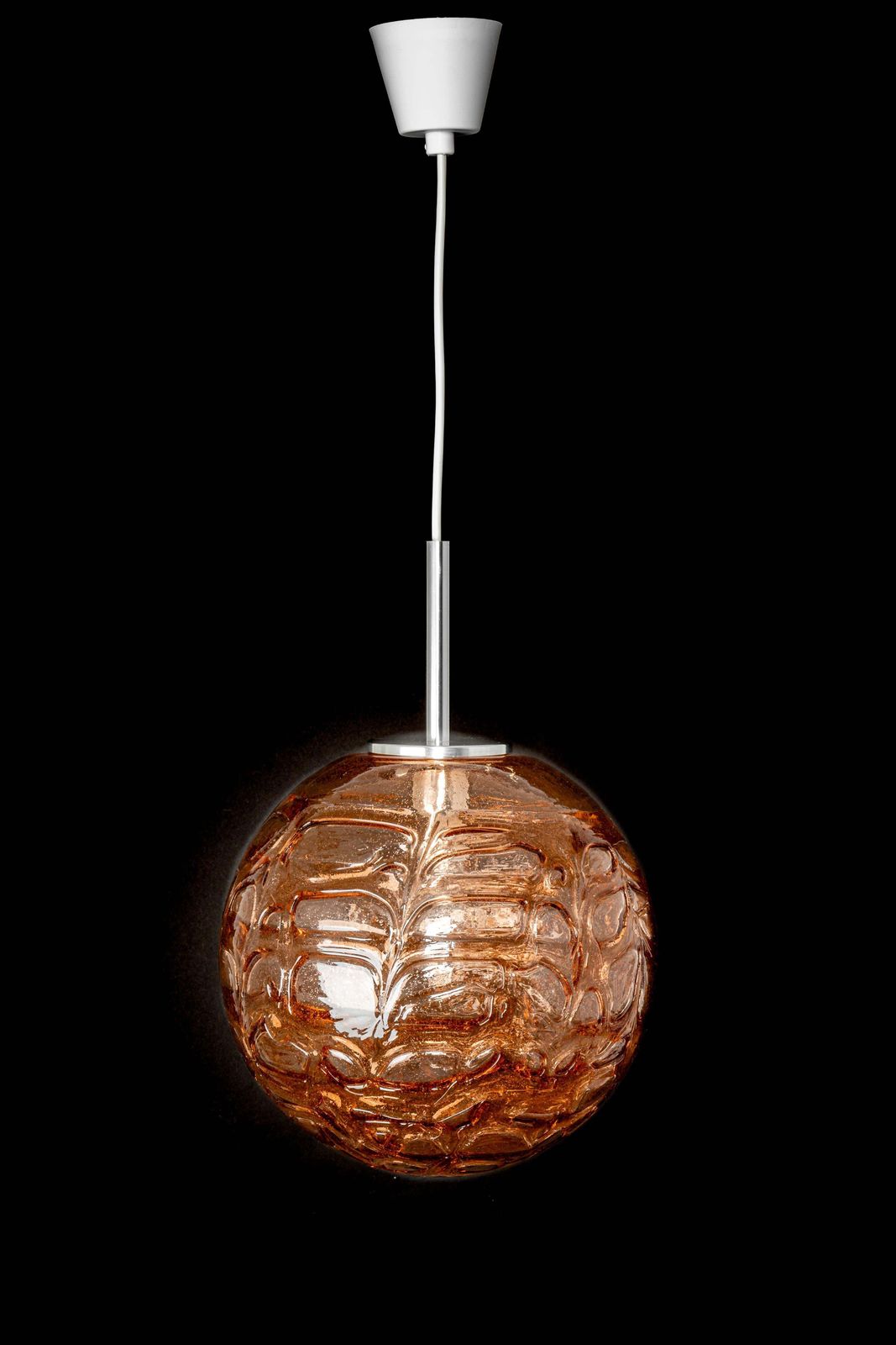 1 Of 2 Rare Pink Murano Ball Pendant Light By Doria, Germany, 1970s photo vinterior