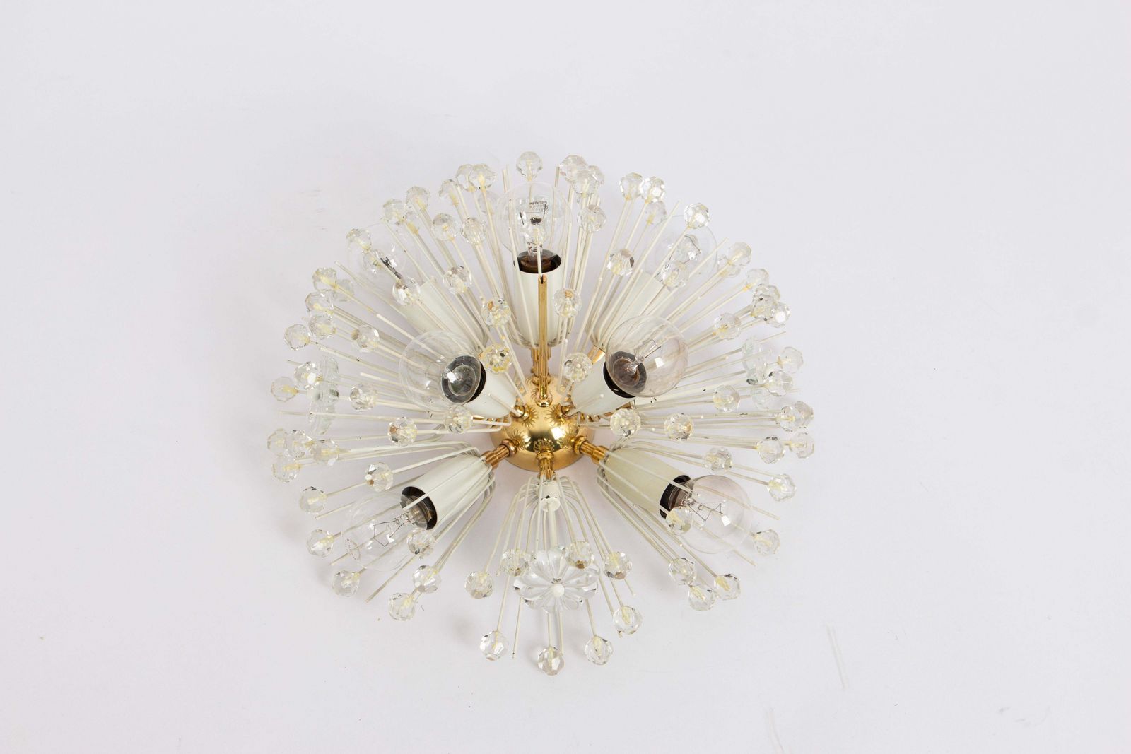 Petite Starburst Brass And Crystal Flush Mount By Emil Stejnar, Austria, 1960s photo furniture
