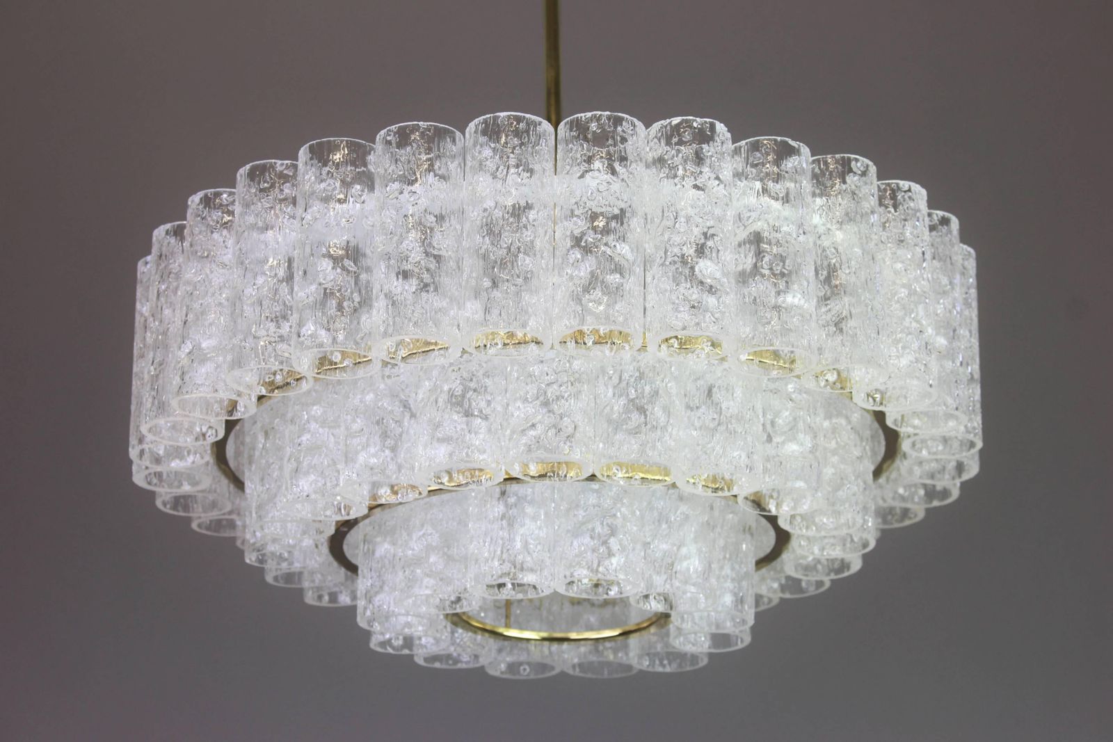 1 Of 2 Stunning Murano Ice Glass Tubes Chandelier By Doria, Germany, 1960s photo for sale