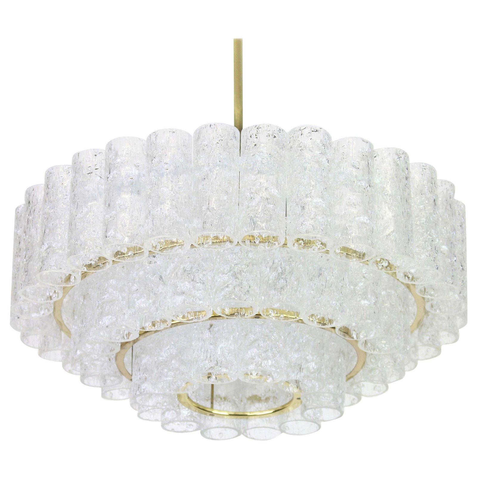 1 Of 2 Stunning Murano Ice Glass Tubes Chandelier By Doria, Germany, 1960s