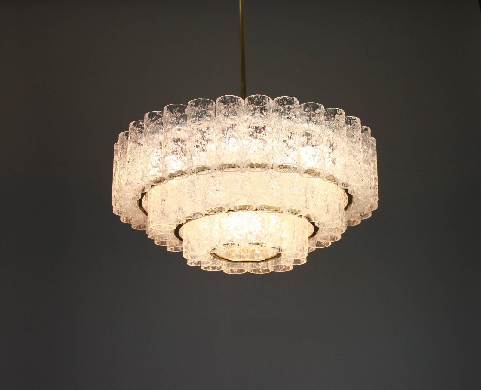 1 Of 2 Stunning Murano Ice Glass Tubes Chandelier By Doria, Germany, 1960s photo buy