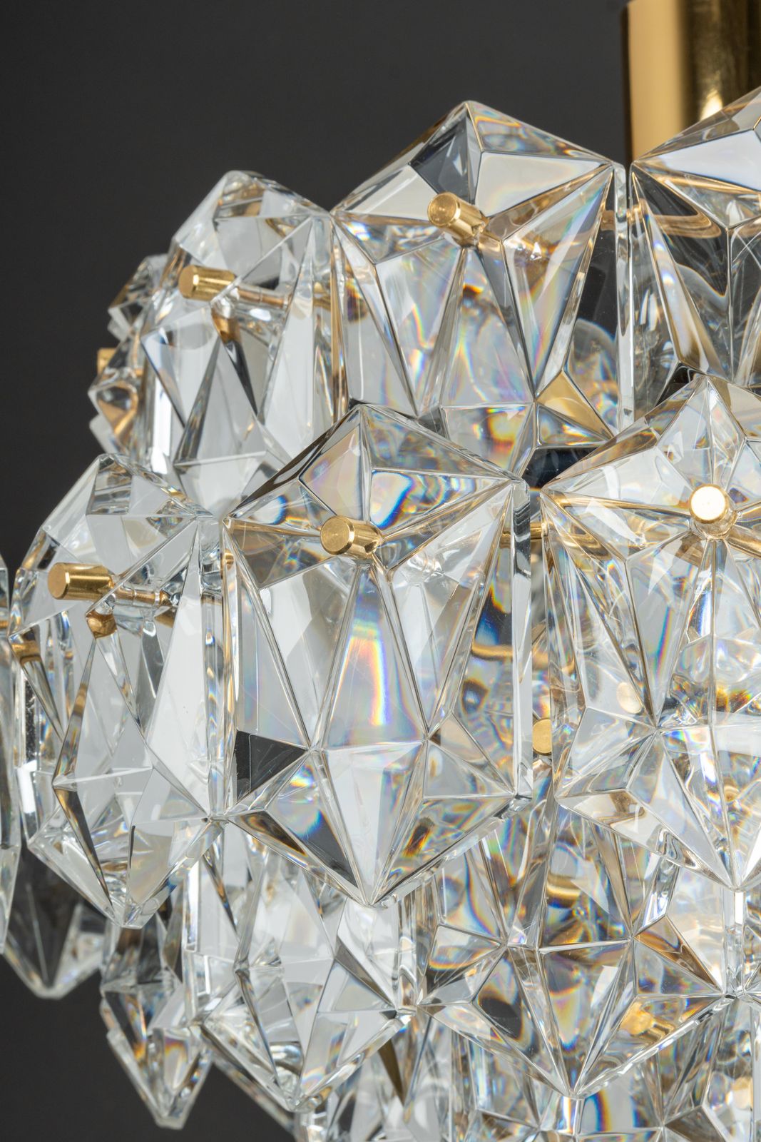 1 Of 3 Stunning Chandelier, Brass And Crystal Glass By Kinkeldey, Germany, 1970s photo vintage