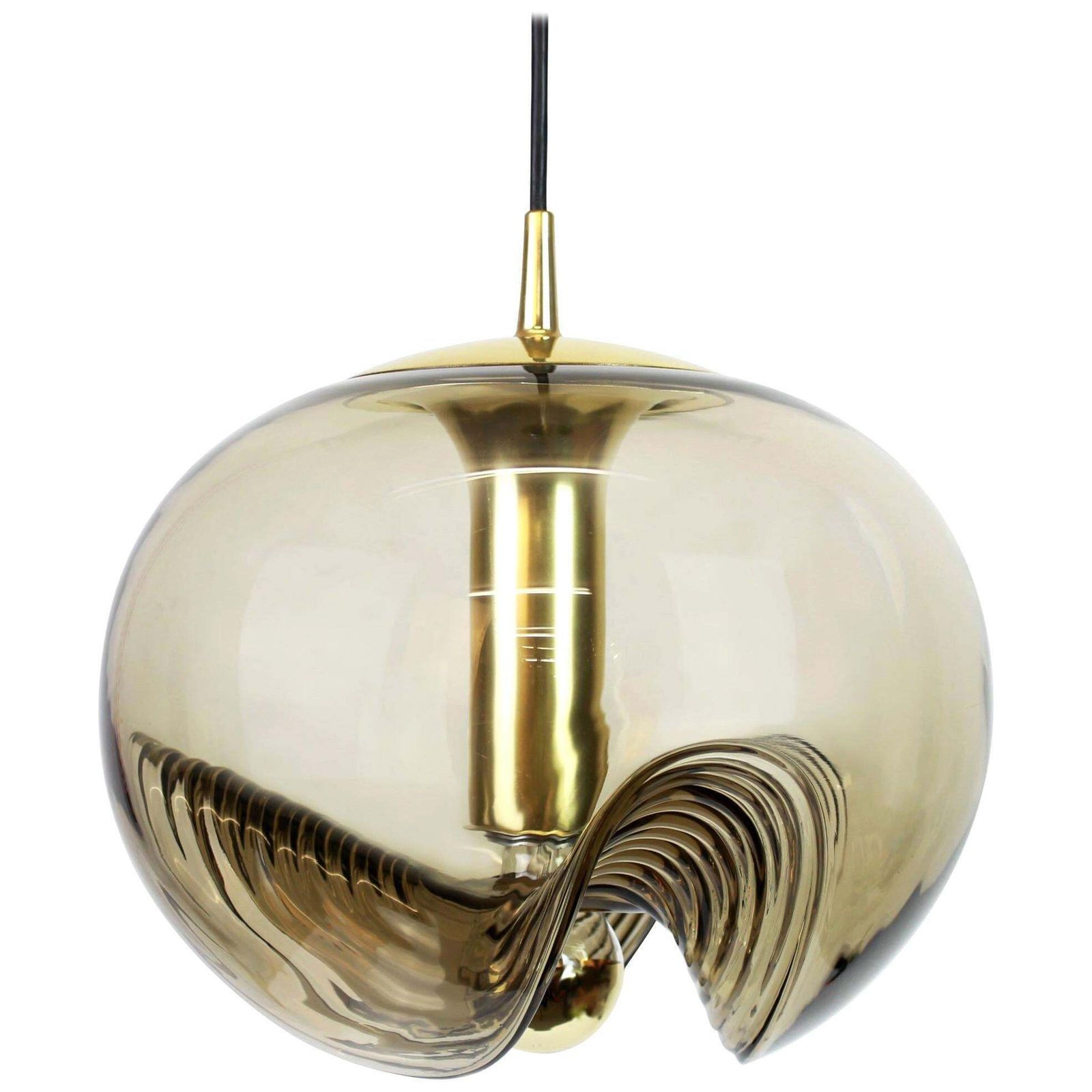 1 Of 4 Large Smoked Glass Pendant Light By Peill & Putzler, Germany, 1970s