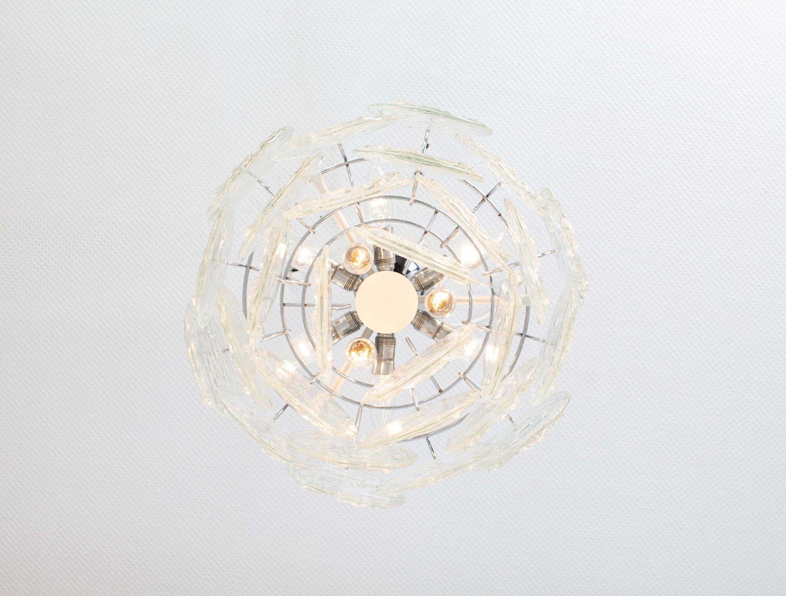 Large Murano Blatt Ice Glass Chandelier Leafs Form By Kalmar, Austria, 1960s photo vintage