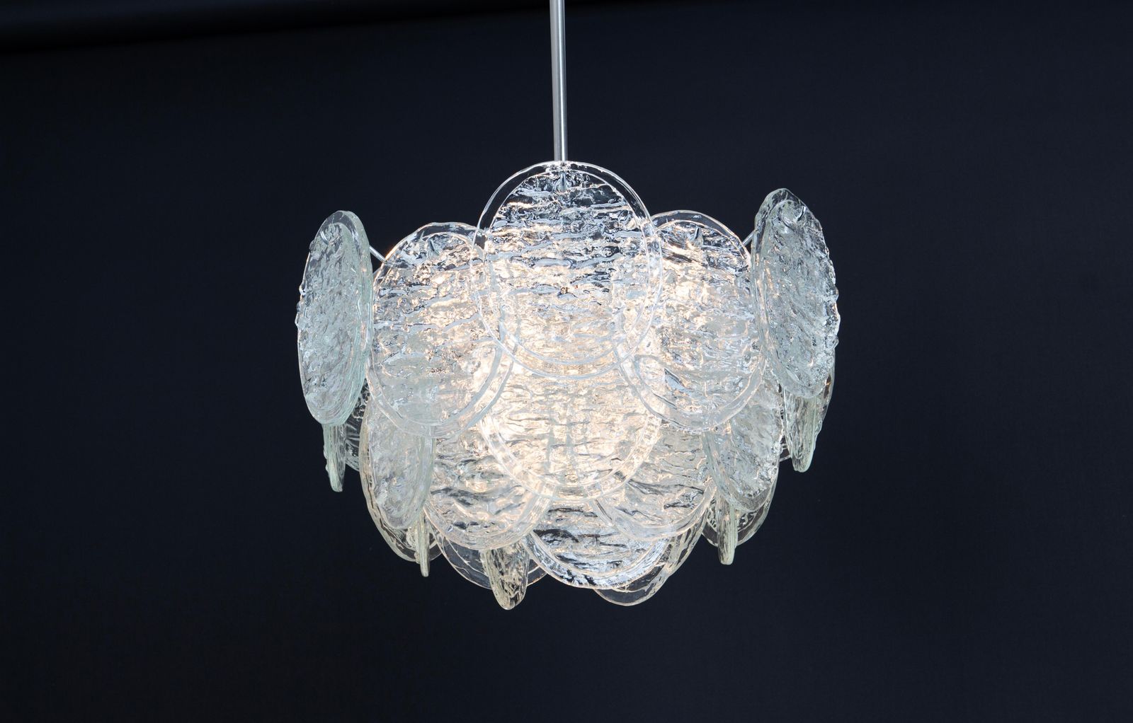 Lighting Large Murano Blatt Ice Glass Chandelier Leafs Form By Kalmar, Austria, 1960s photo
