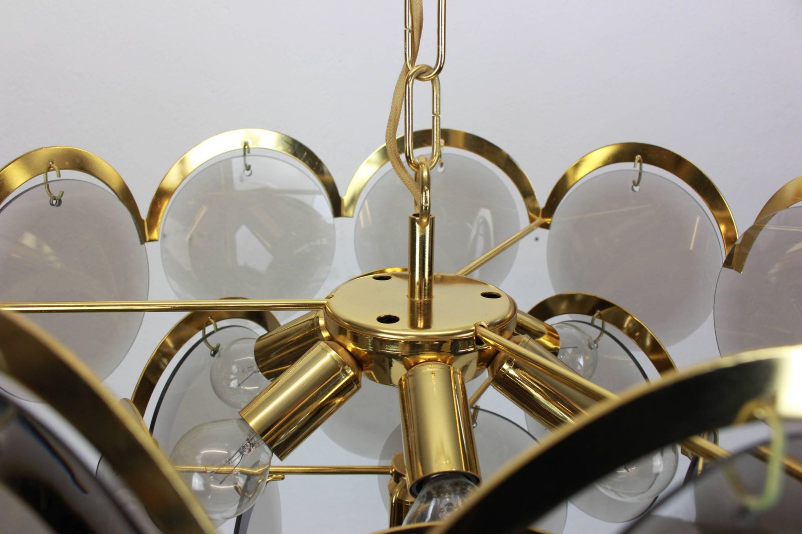 Vistosi Smoked Glass Disc Chandelier, Italy, 1960s photo Lighting