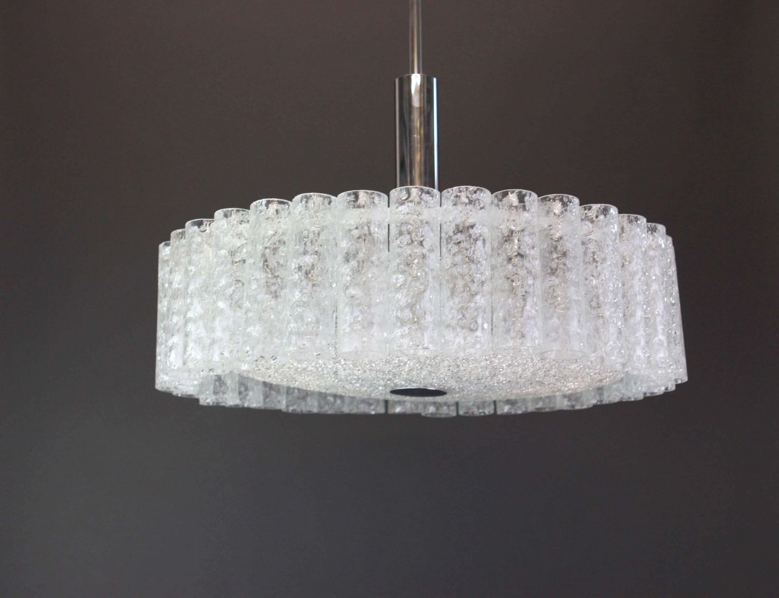 Large Murano Ice Glass Tubes Chandelier By Doria, Germany, 1970s photo for sale