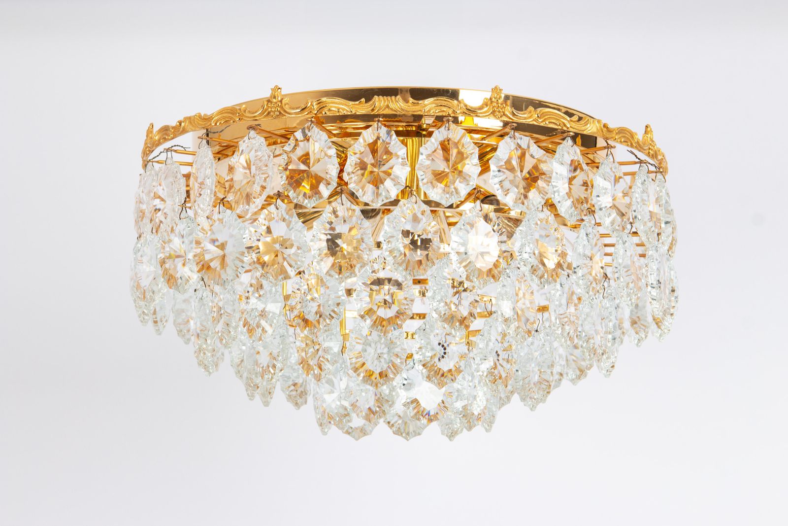 Bakalowits Flush Mount Light, Brass And Crystal Glass, Austria, 1960s photo for sale