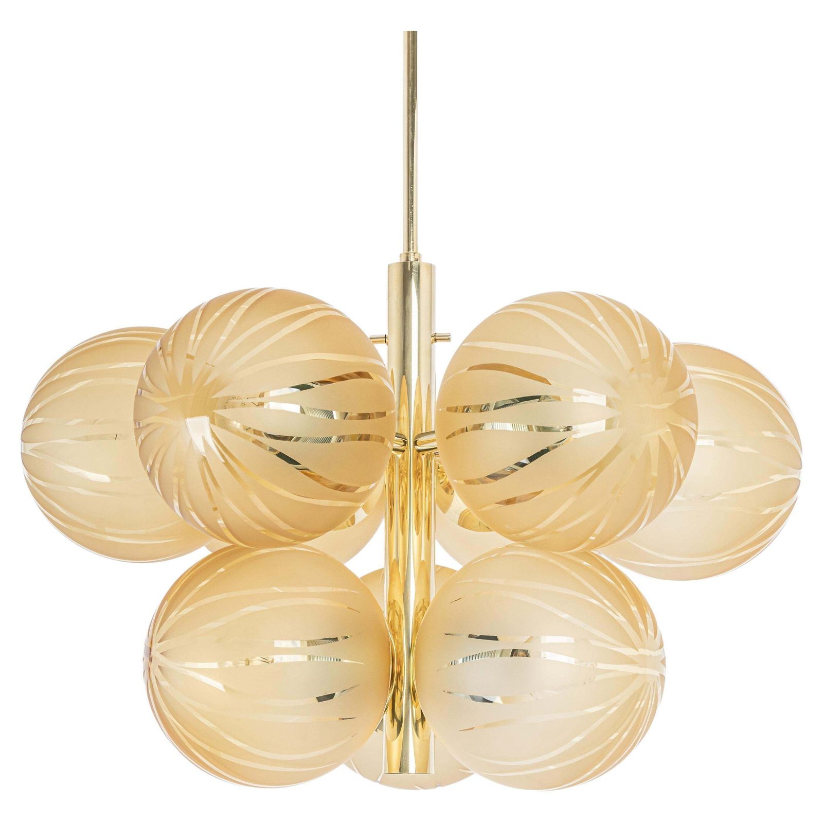 Large Stunning Kaiser Sputnik Opal Glass Globes Chandelier, Germany, 1970s