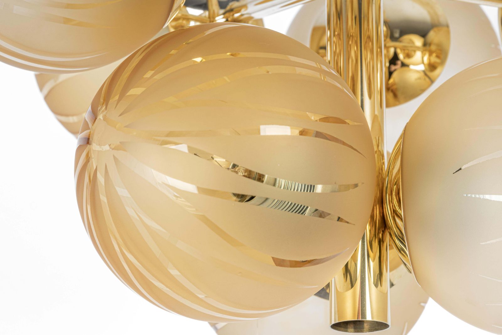 Large Stunning Kaiser Sputnik Opal Glass Globes Chandelier, Germany, 1970s photo for sale