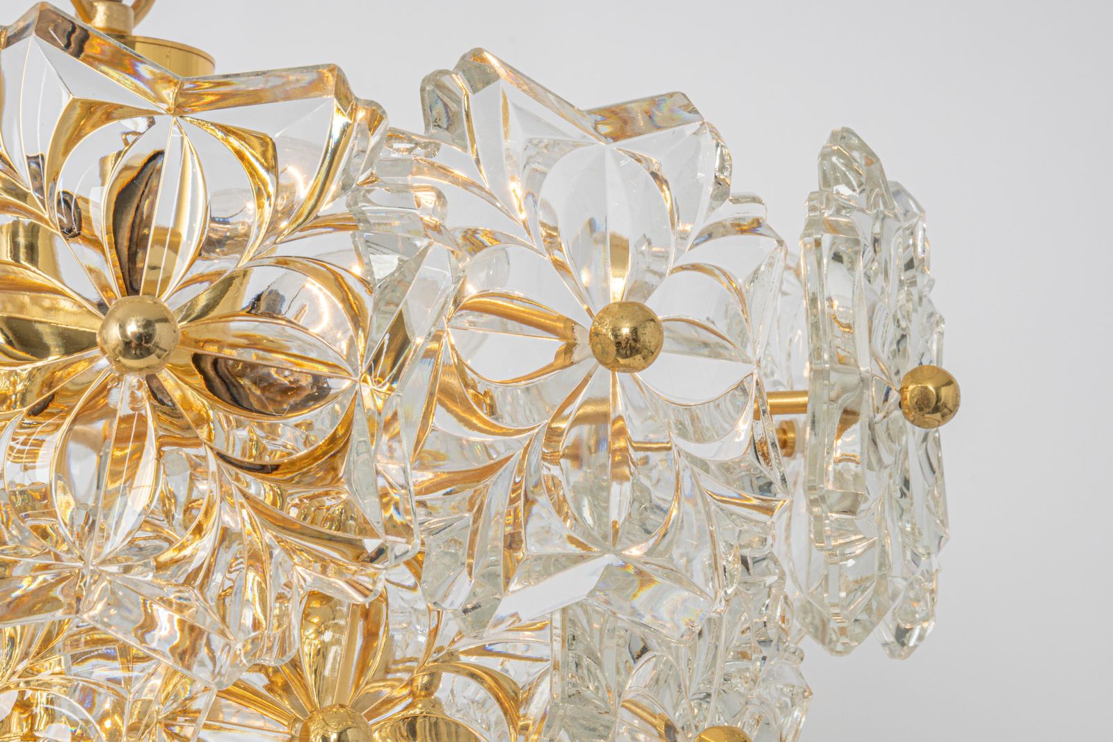 Gilt Brass, Crystal Glass Chandelier, Germany, 1970s photo for sale
