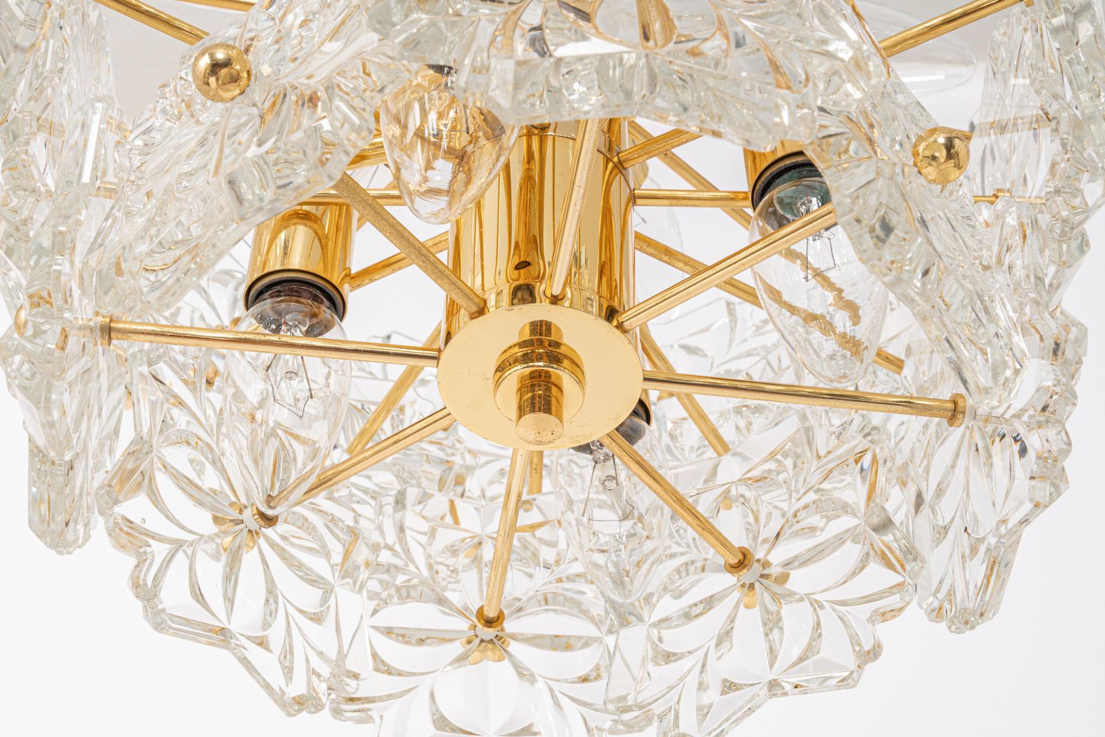 Gilt Brass, Crystal Glass Chandelier, Germany, 1970s photo vintage