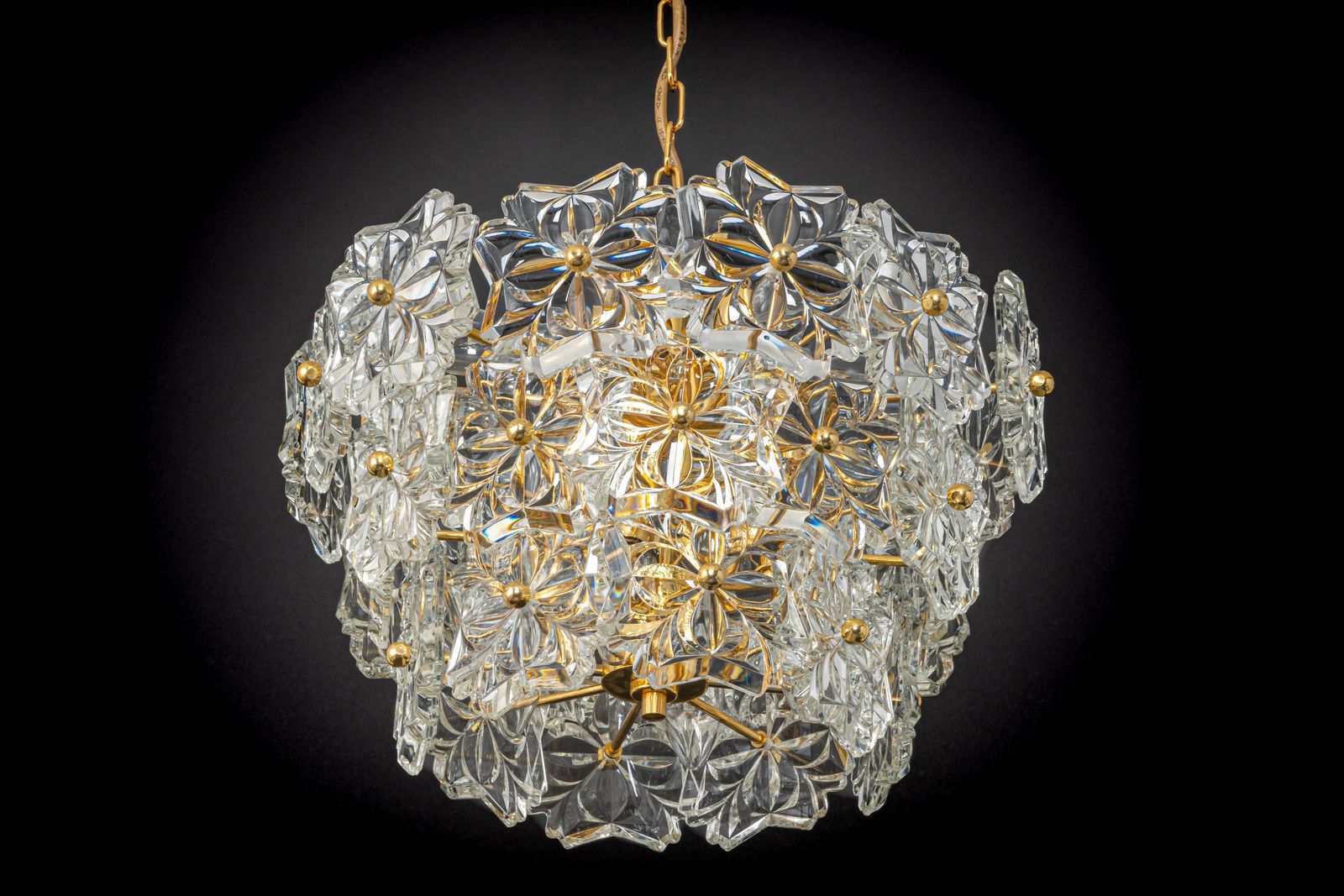 Lighting Gilt Brass, Crystal Glass Chandelier, Germany, 1970s photo