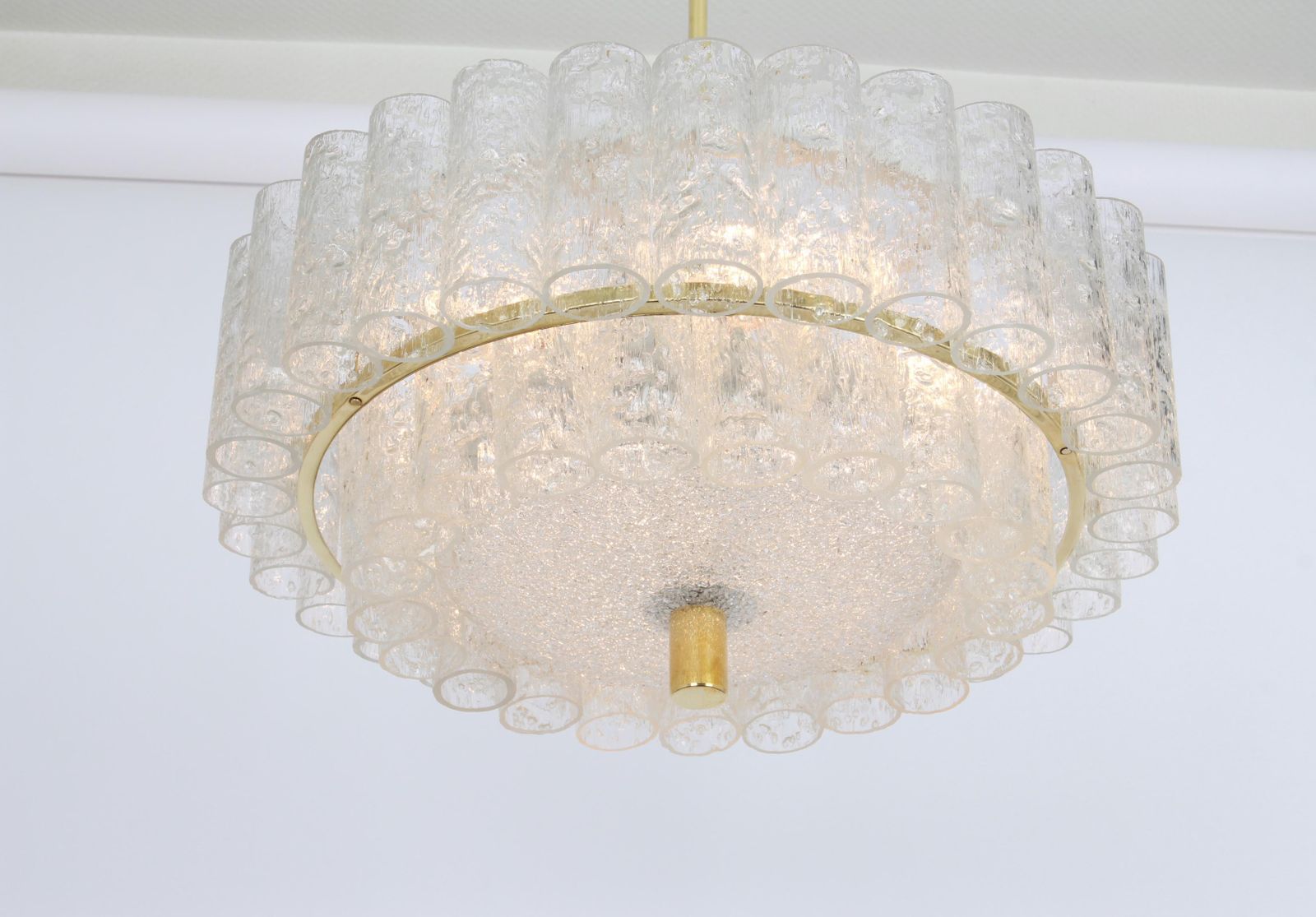 1 Of 2 Stunning Murano Ice Glass Tubes Chandelier By Doria, Germany, 1960s photo vinterior