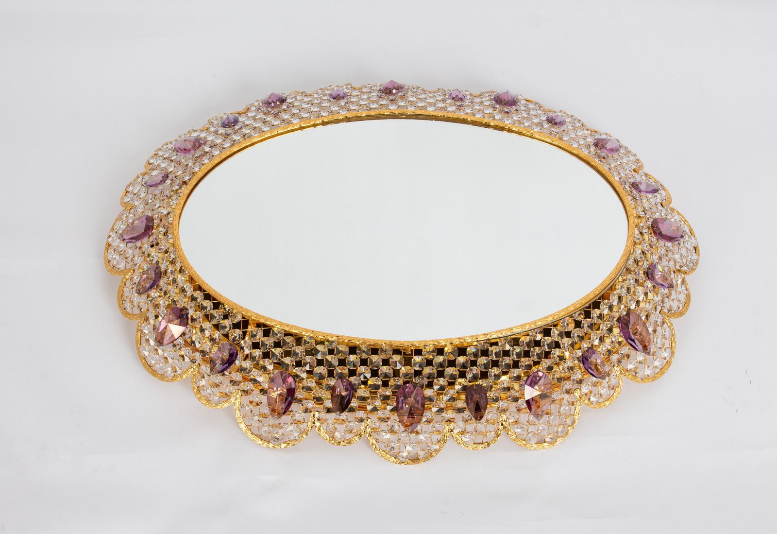 photo for sale Spectacular Backlit Mirror Brass And Crystal Glass By Palwa, Germany