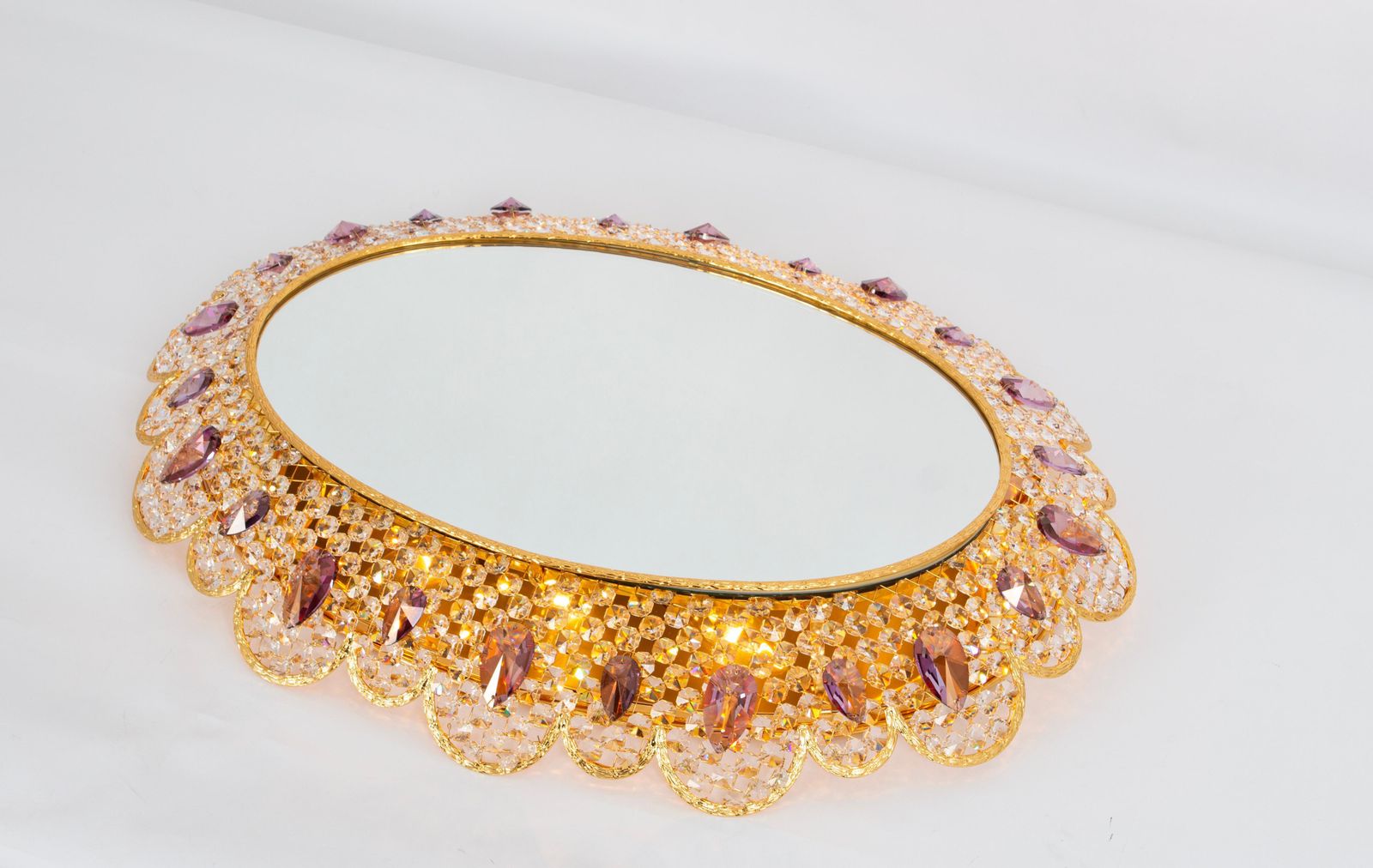 photo vinterior Spectacular Backlit Mirror Brass And Crystal Glass By Palwa, Germany