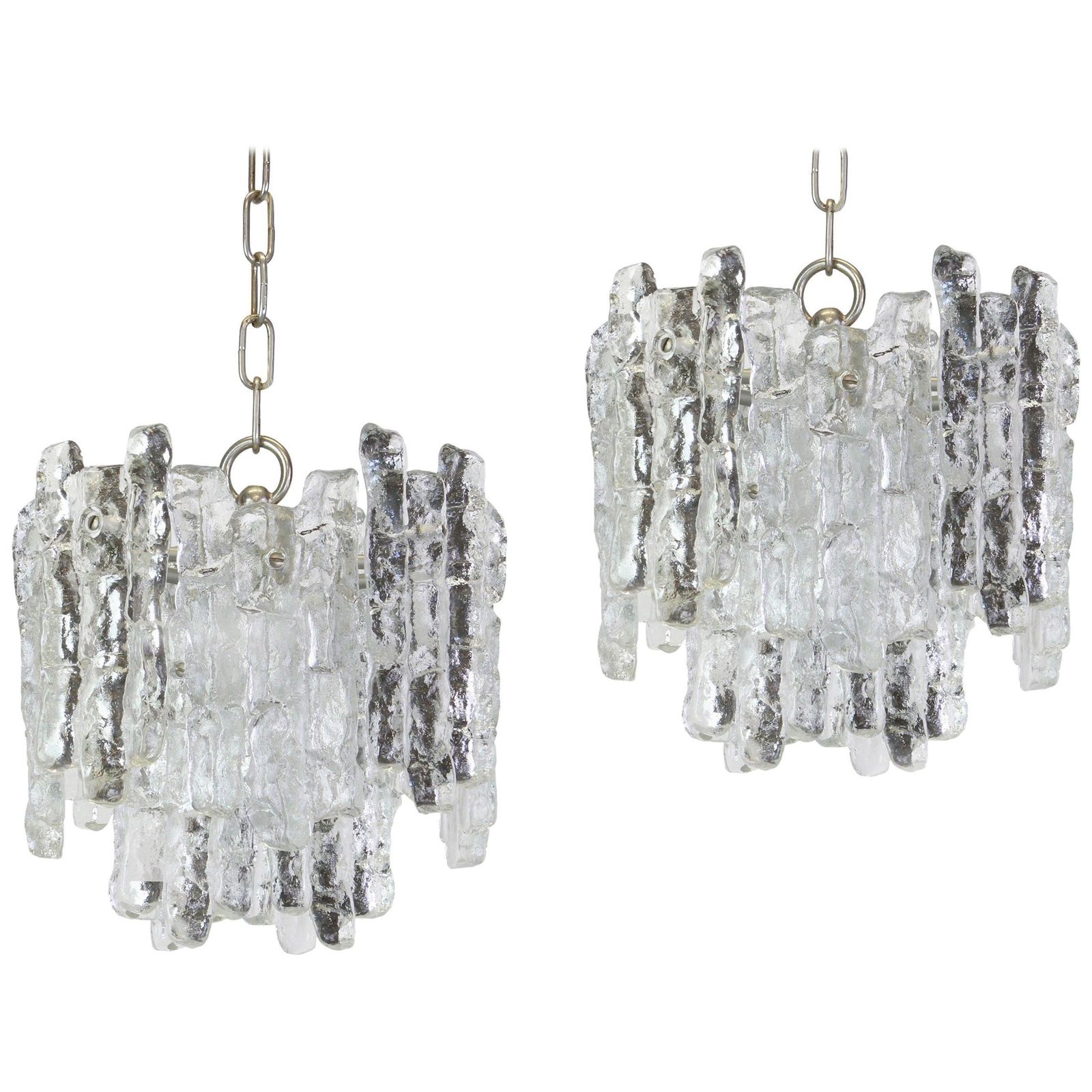 Pair Of Murano Ice Glass Pendants By Kalmar, Austria, 1960s