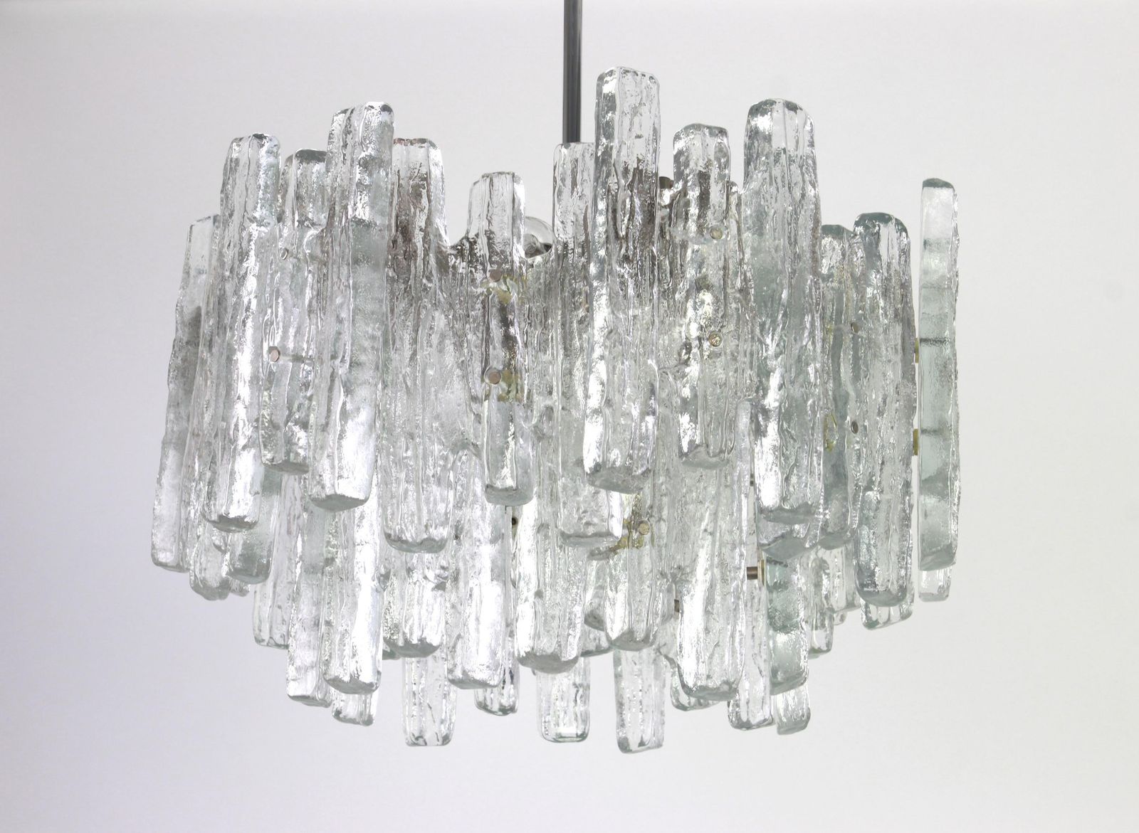 1 Of 2 Large Rare Murano Ice Glass Chandelier By Kalmar, Austria, 1960s photo Lighting