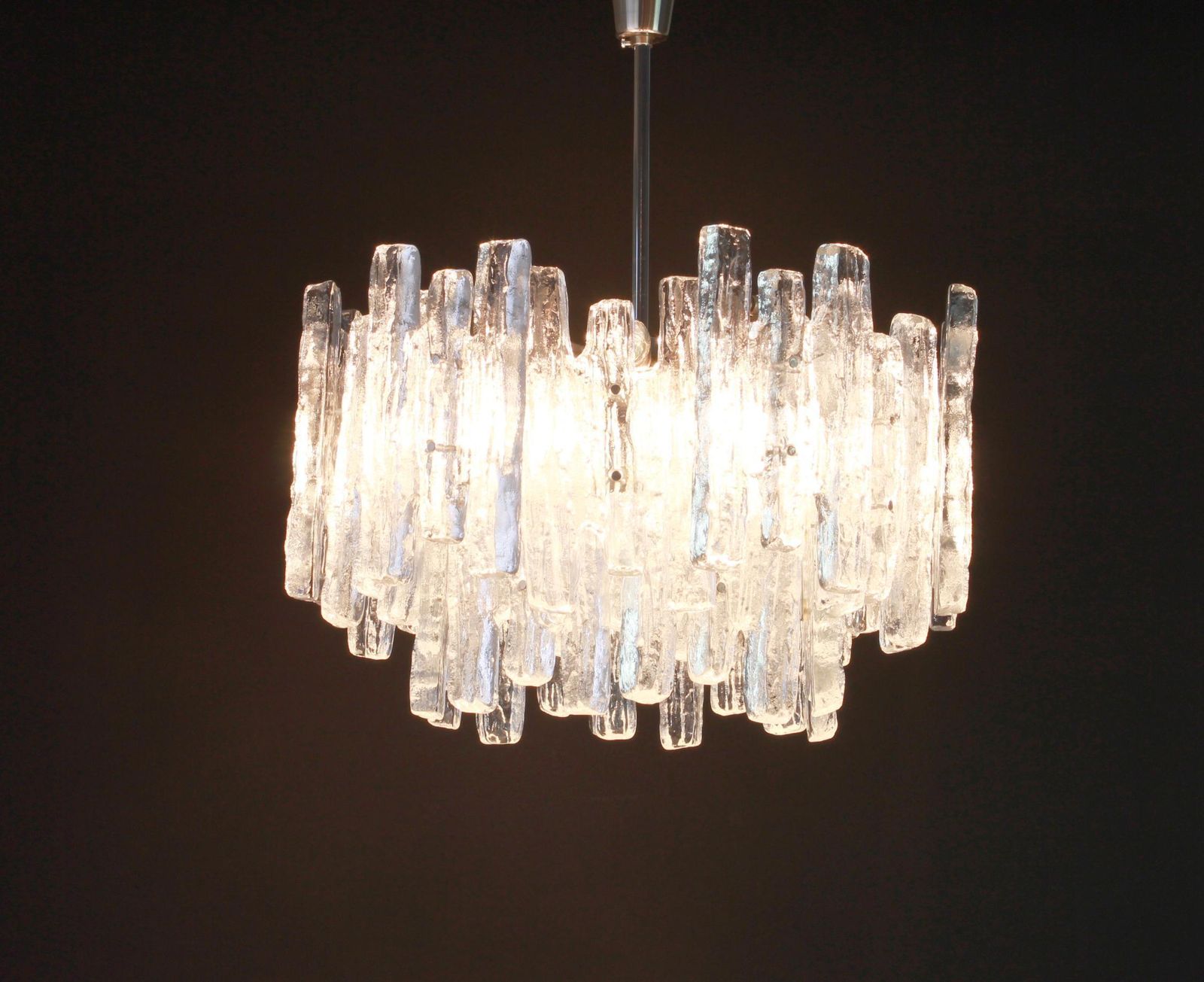 1 Of 2 Large Rare Murano Ice Glass Chandelier By Kalmar, Austria, 1960s photo vinterior
