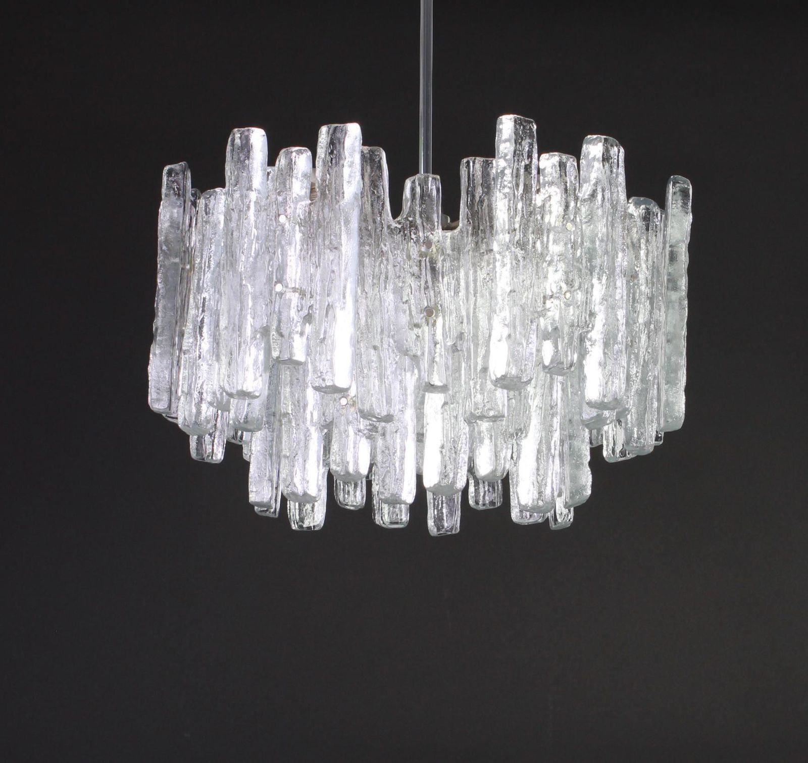 1 Of 2 Large Rare Murano Ice Glass Chandelier By Kalmar, Austria, 1960s photo vintage
