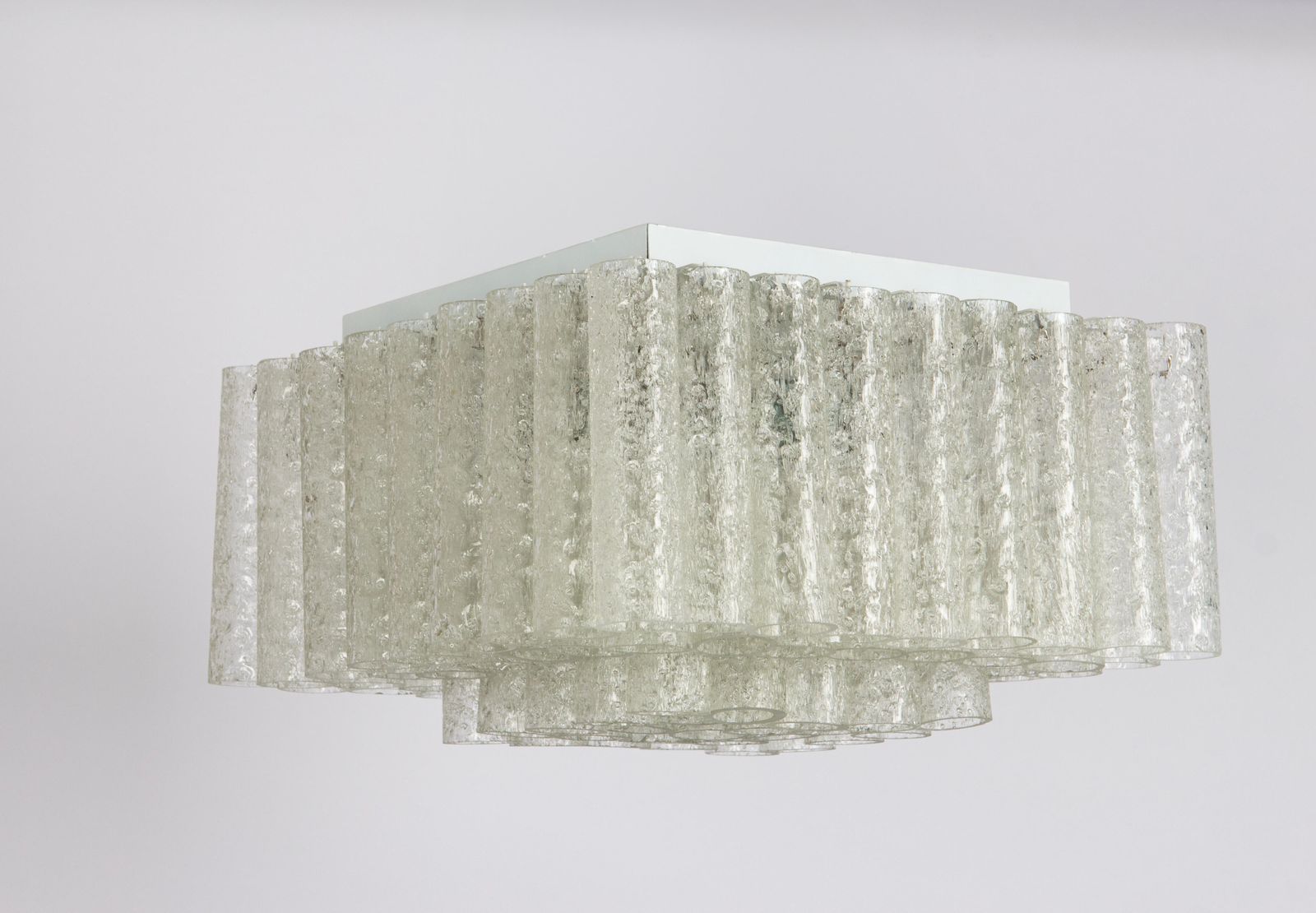 Petite Stunning Murano Ice Glass Tubes Flush Mount By Doria Germany, 1960s photo furniture