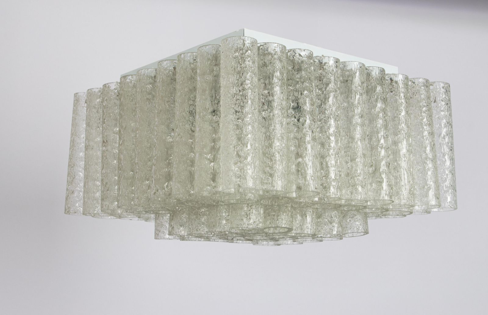 Petite Stunning Murano Ice Glass Tubes Flush Mount By Doria Germany, 1960s photo Lighting