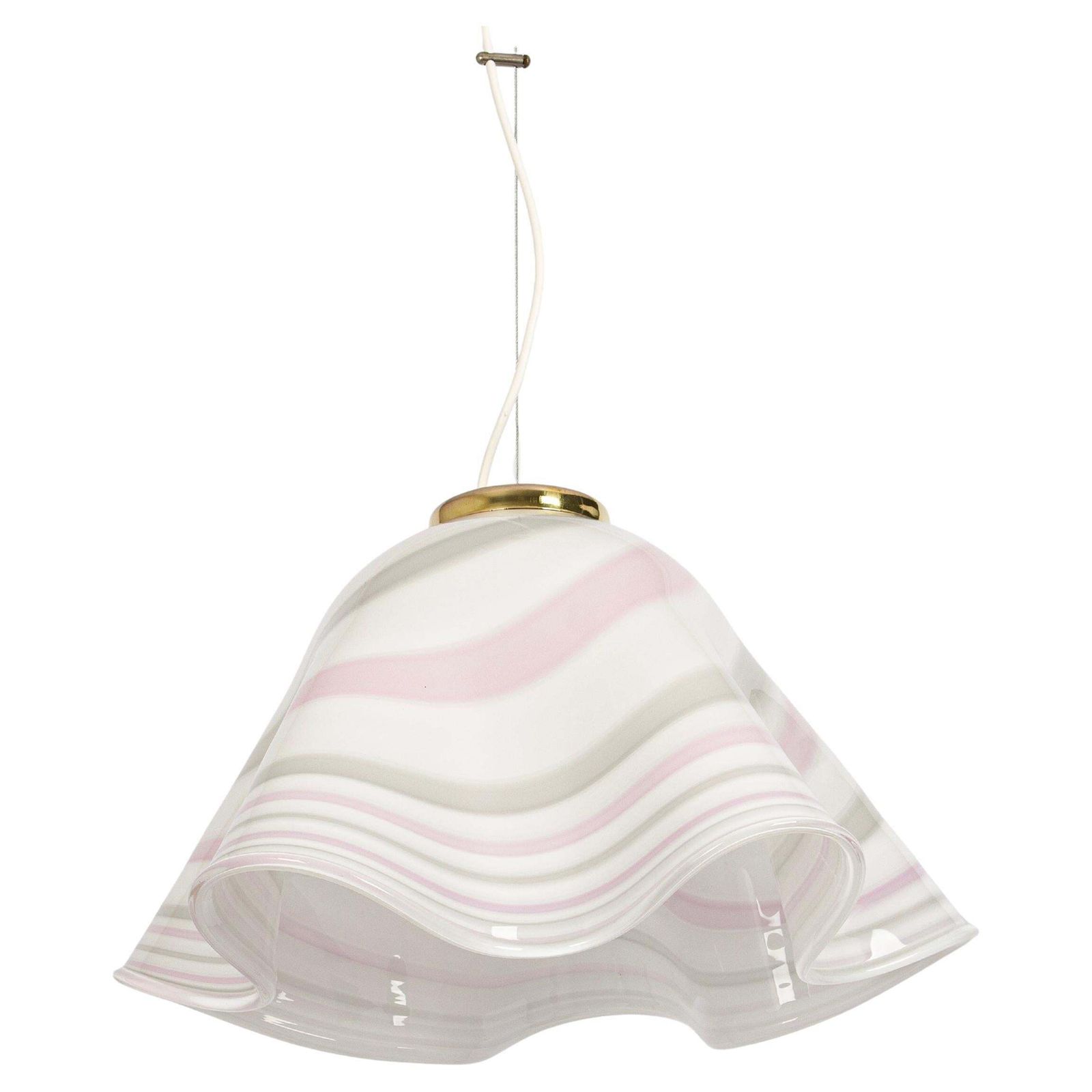 Large White Pink Glass Pendant Light Mazzega Fazzoletto, Italy, 1970s