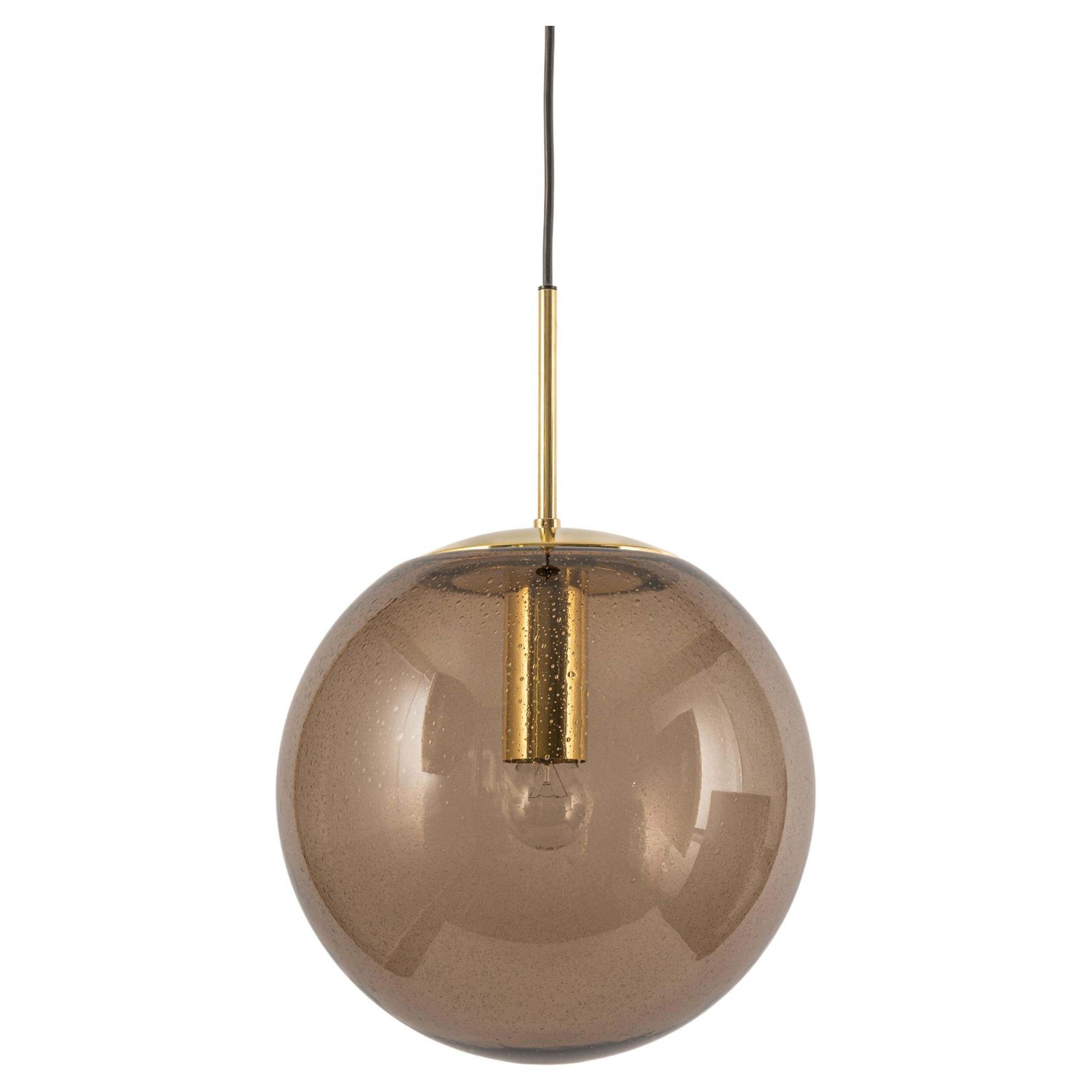 Large Limburg Brass With Smoked Glass Ball Pendant, Germany, 1970s