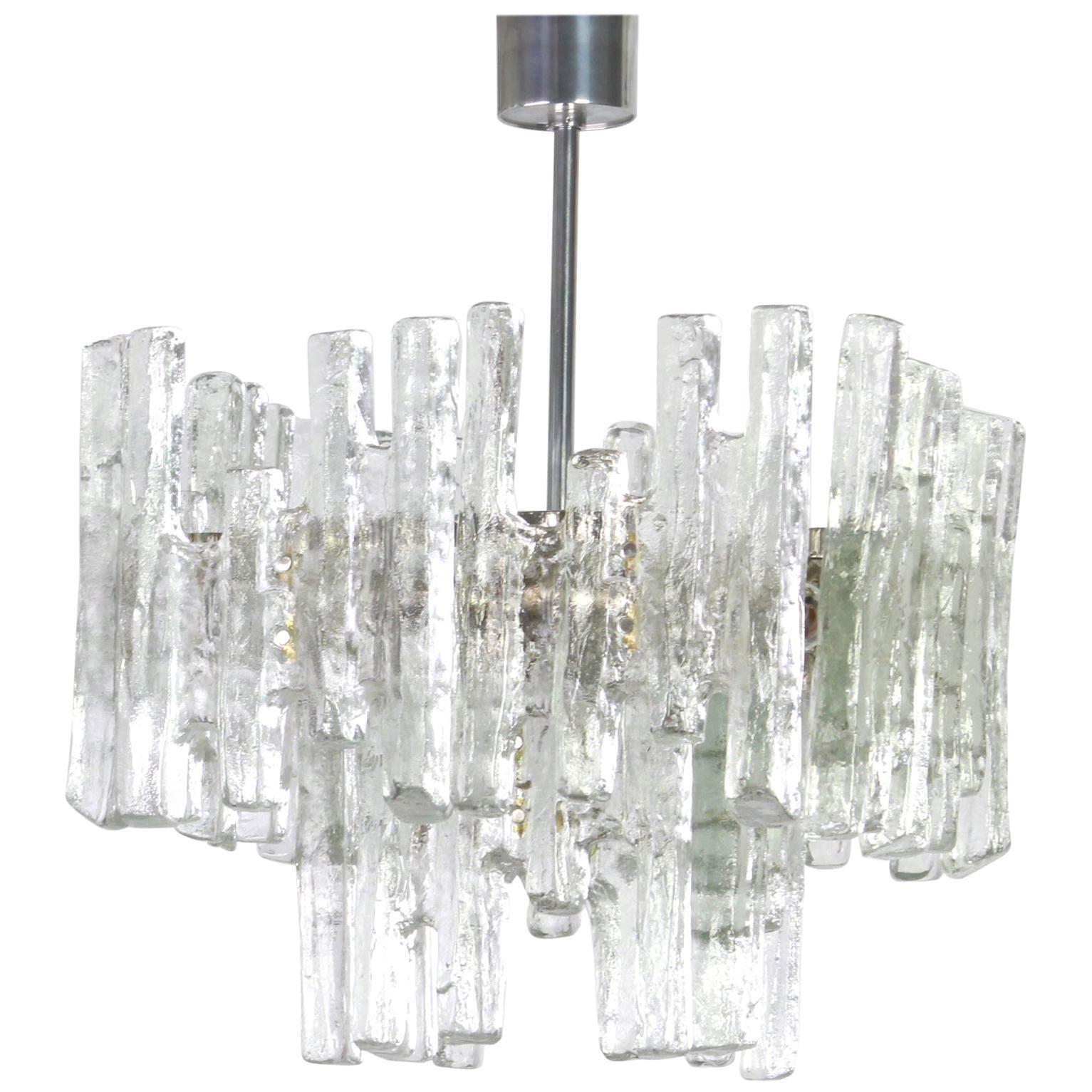 Large Rare Murano Ice Glass Chandelier By Kalmar, Austria, 1960s