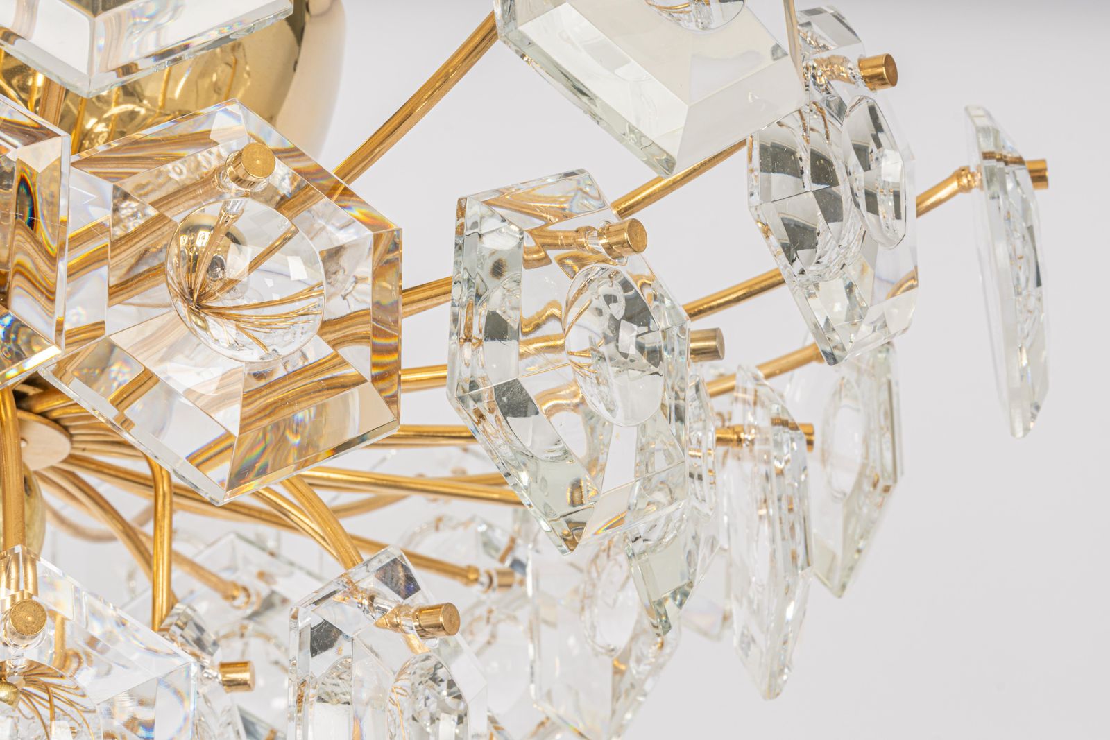 Stunning Large Flush Mount, Brass And Crystal Glass By Kinkeldey, Germany, 1970s photo for sale