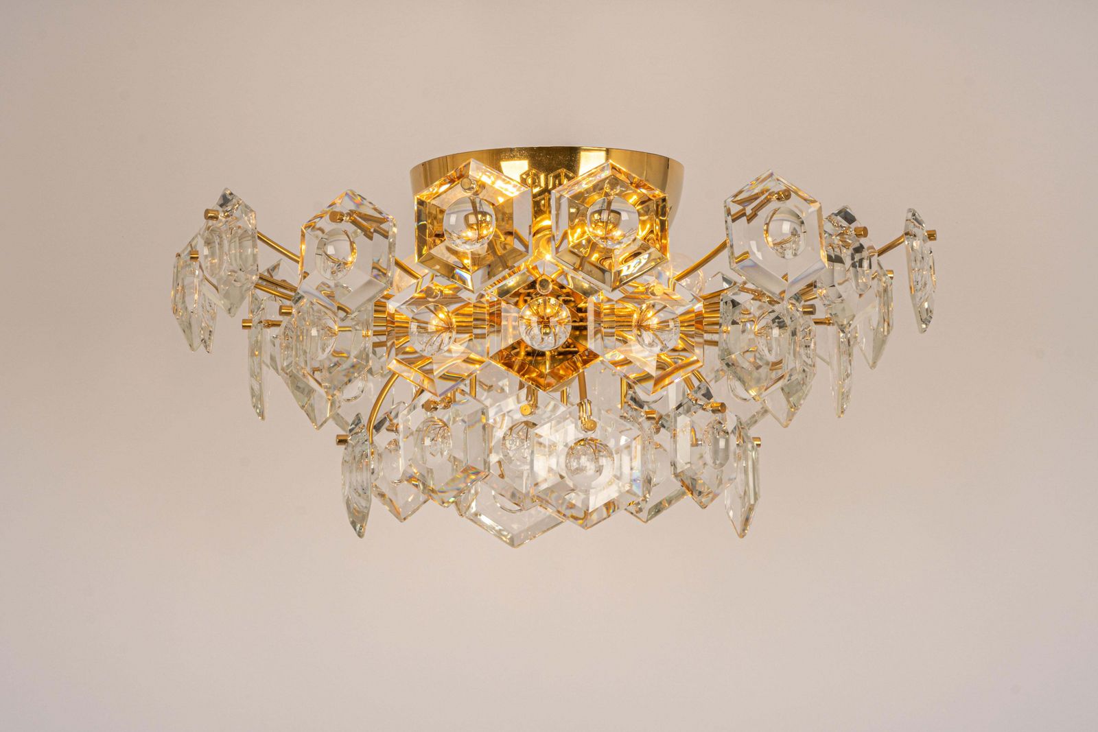 Stunning Large Flush Mount, Brass And Crystal Glass By Kinkeldey, Germany, 1970s photo 1358.0