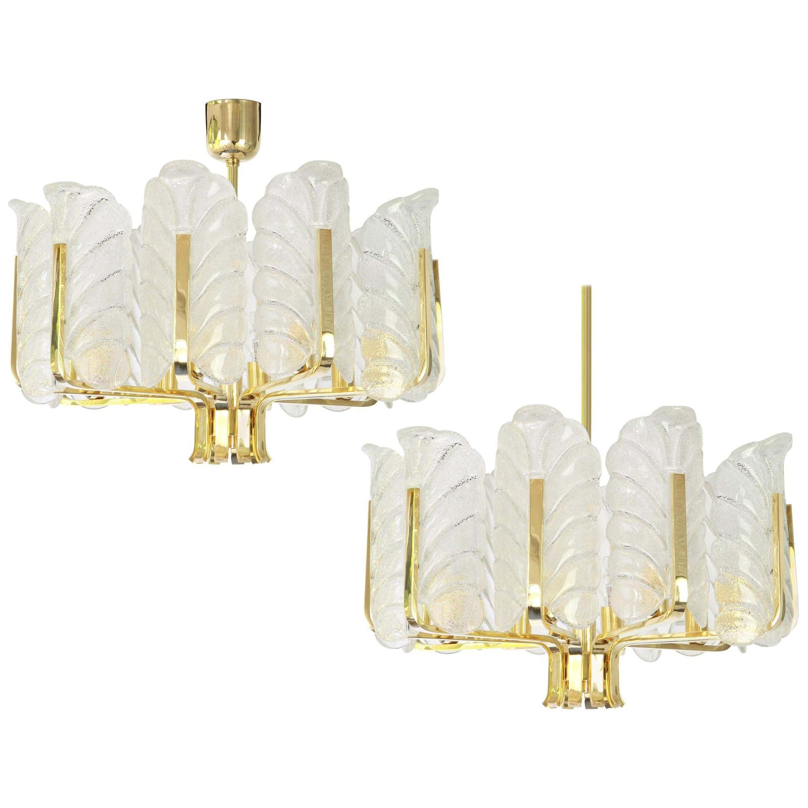 1 Of 2 Stunning Carl Fagerlund Chandelier Murano Glass Leaves, 1960s