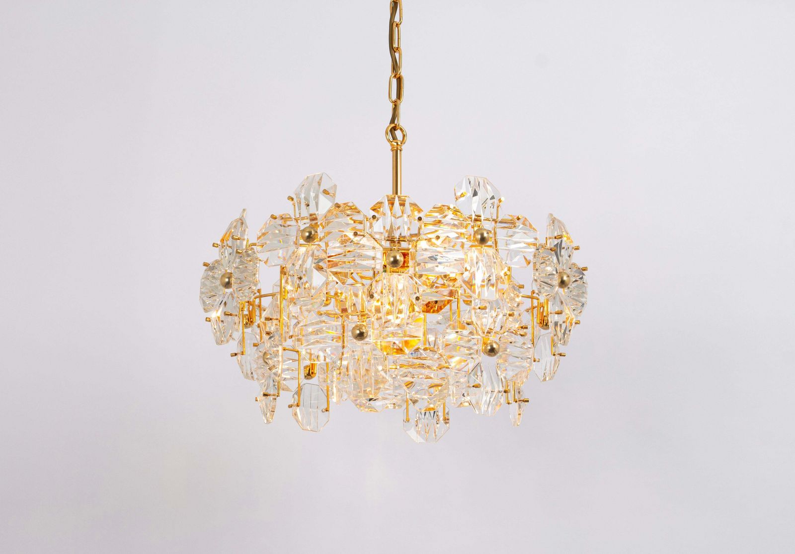 1 Of 2 Stunning Chandelier, Brass And Crystal Glass By Kinkeldey, Germany, 1970s photo for sale