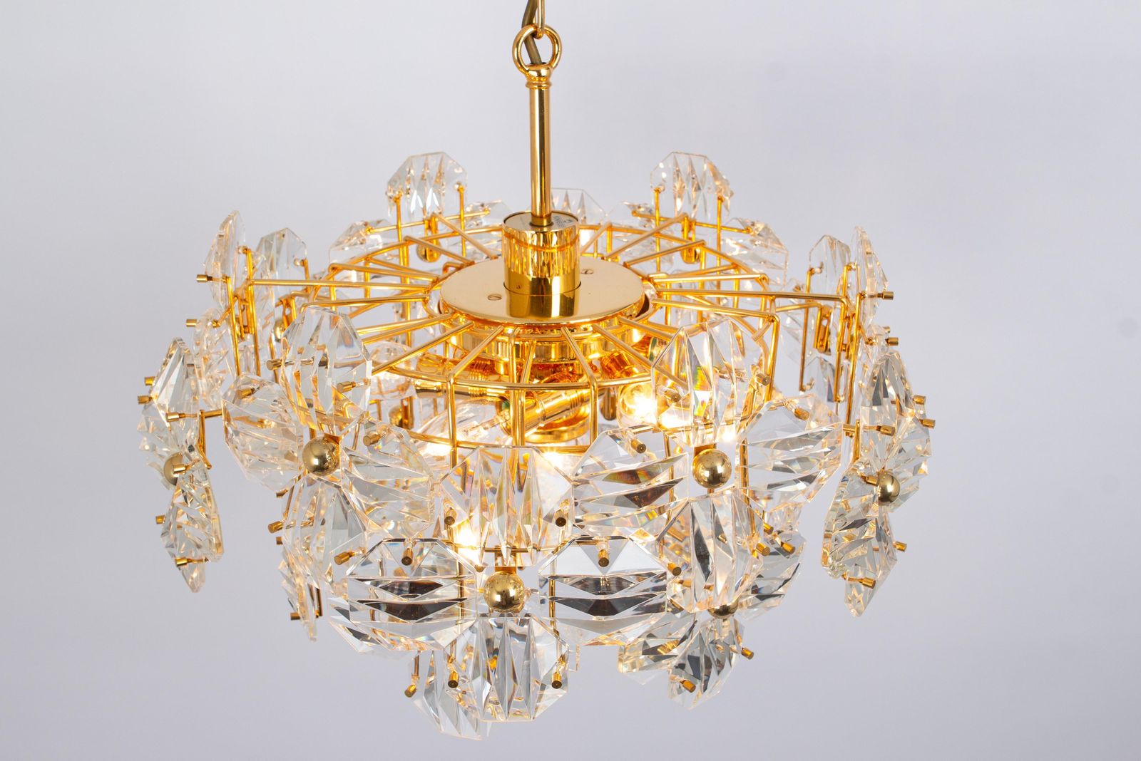 1 Of 2 Stunning Chandelier, Brass And Crystal Glass By Kinkeldey, Germany, 1970s photo buy