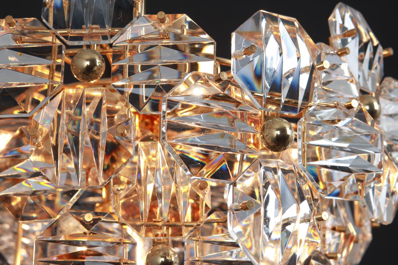 Lighting 1 Of 2 Stunning Chandelier, Brass And Crystal Glass By Kinkeldey, Germany, 1970s photo