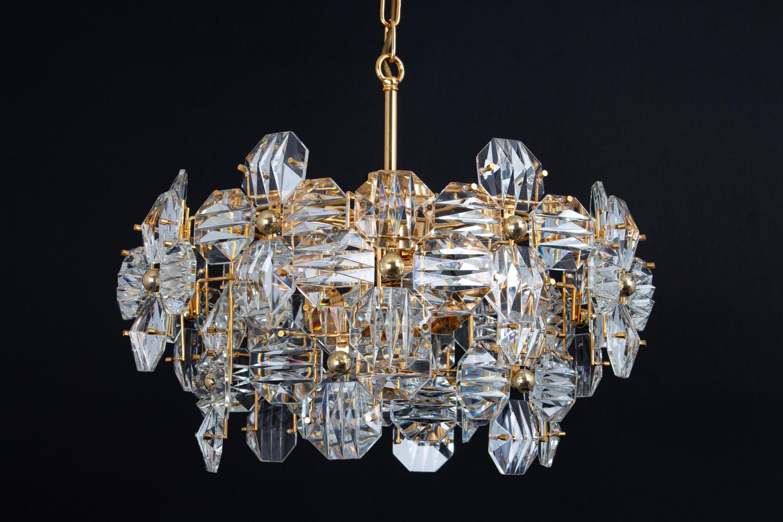 1504.0 1 Of 2 Stunning Chandelier, Brass And Crystal Glass By Kinkeldey, Germany, 1970s photo