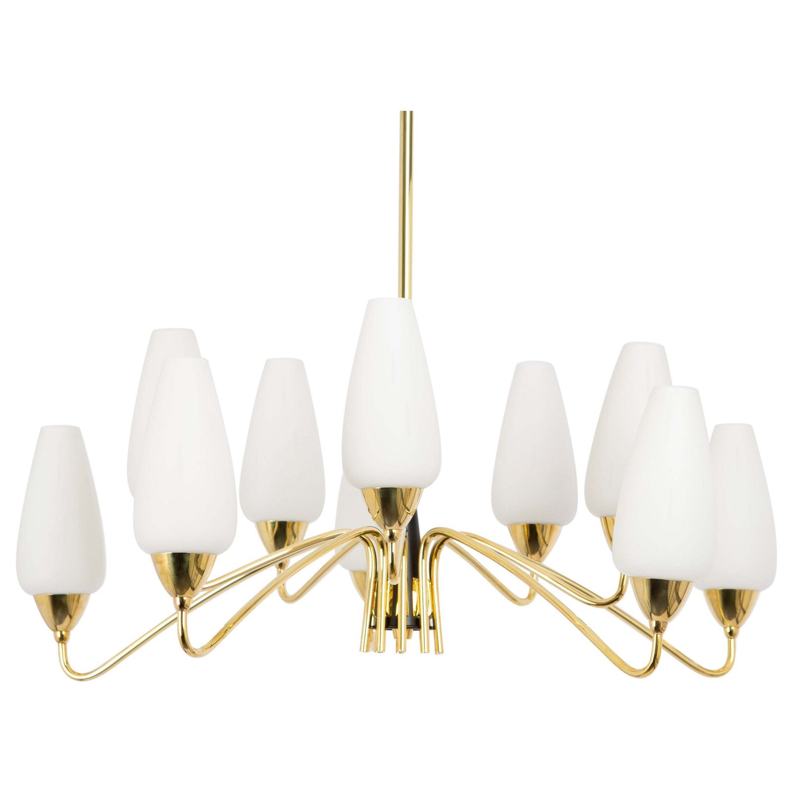 Large Italian Glass Sunburst Chandelier, Stilnovo Style, 1950s